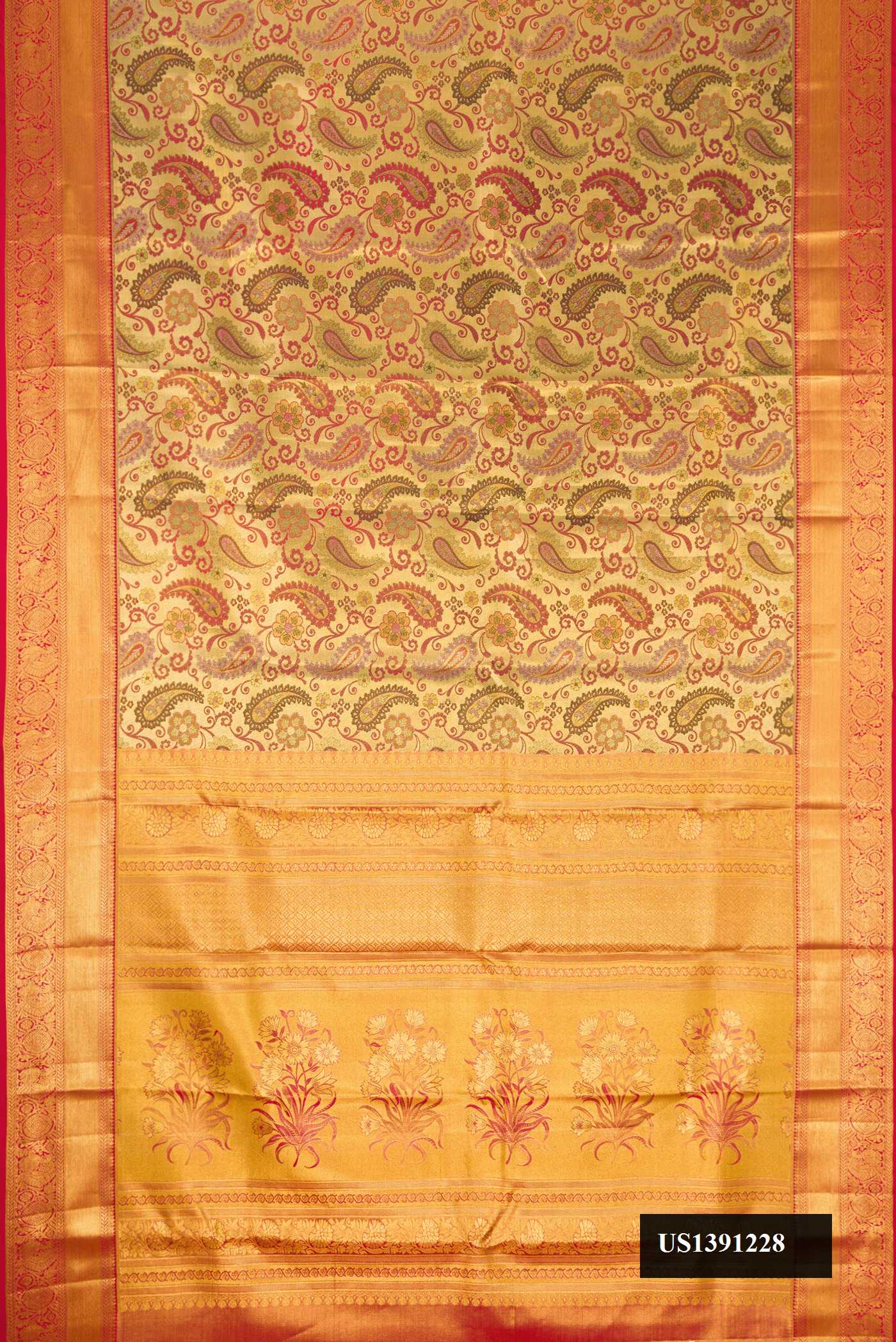 Gold Dual Tone Kanchipuram Tissue Silk Saree
