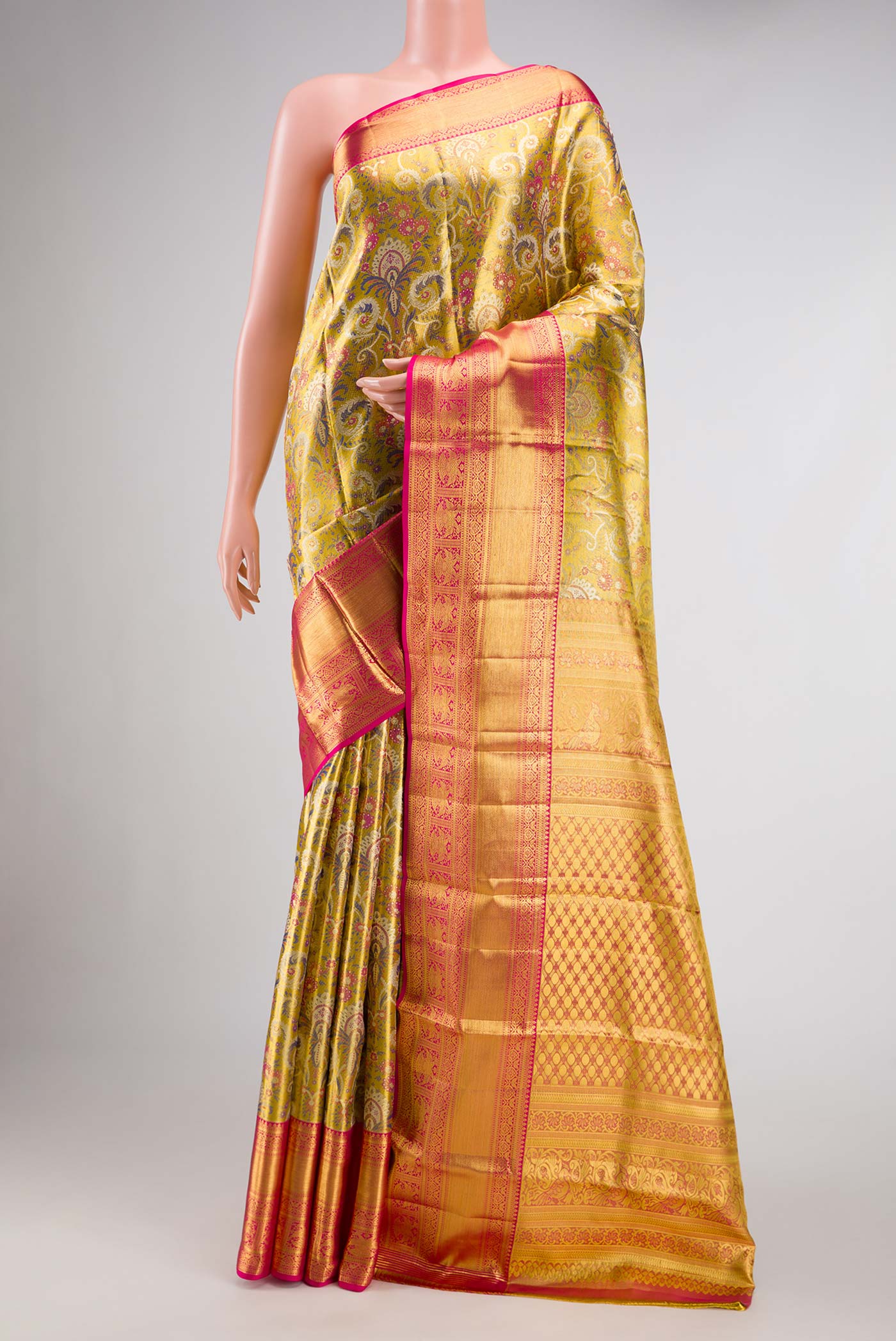 Gold Dual Tone Kanchipuram Tissue Silk Saree