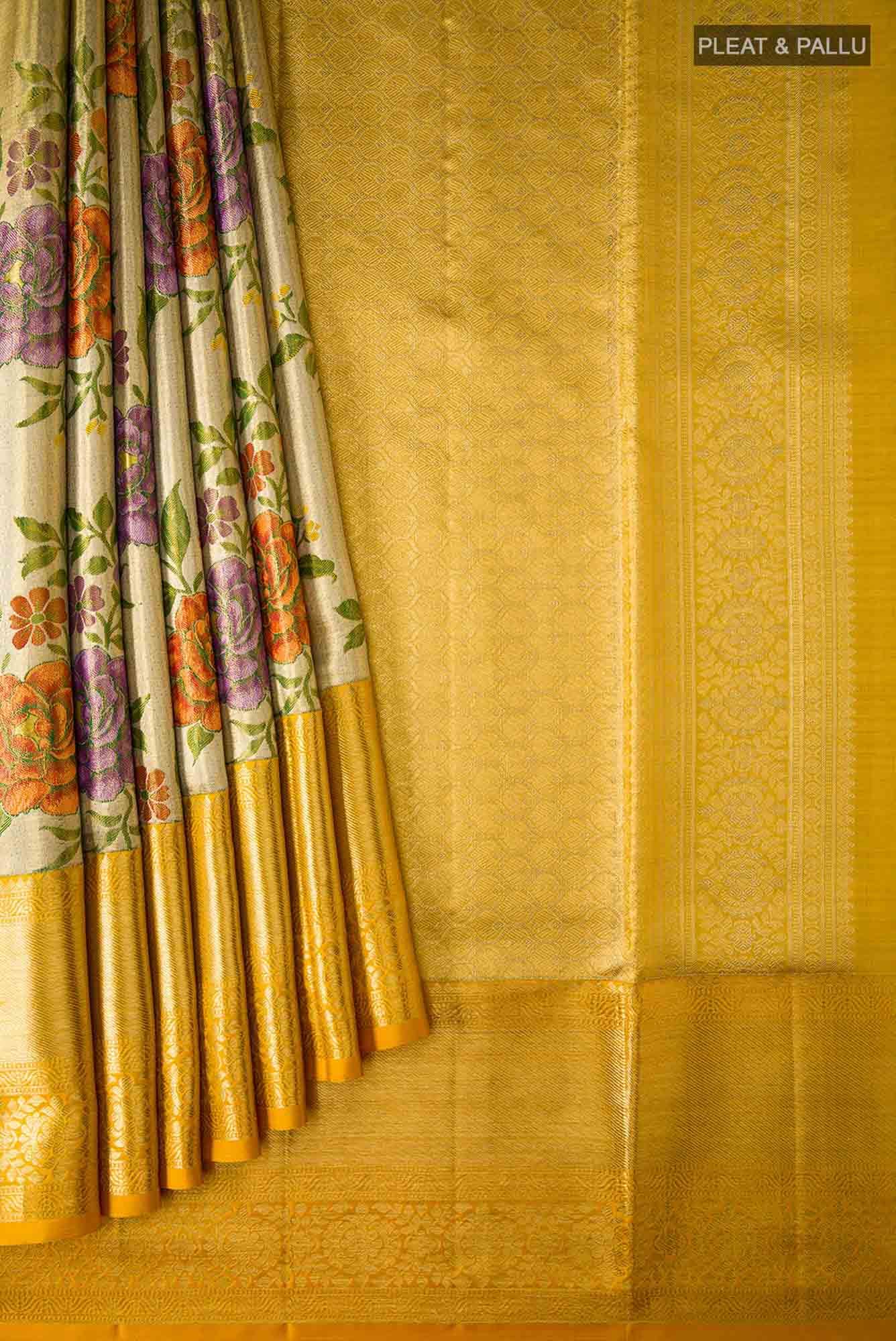 Gold Dual Tone Kanjivaram Tissue Silk Saree - Image 2