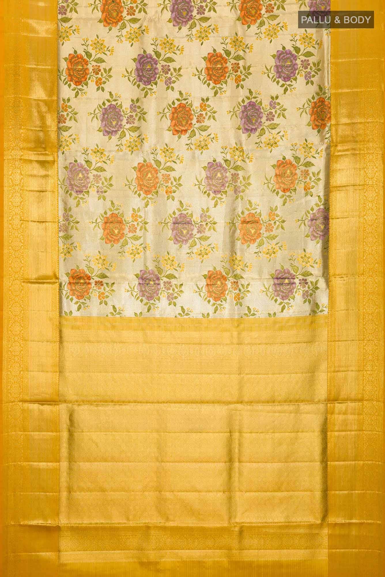 Gold Dual Tone Kanjivaram Tissue Silk Saree - Image 4