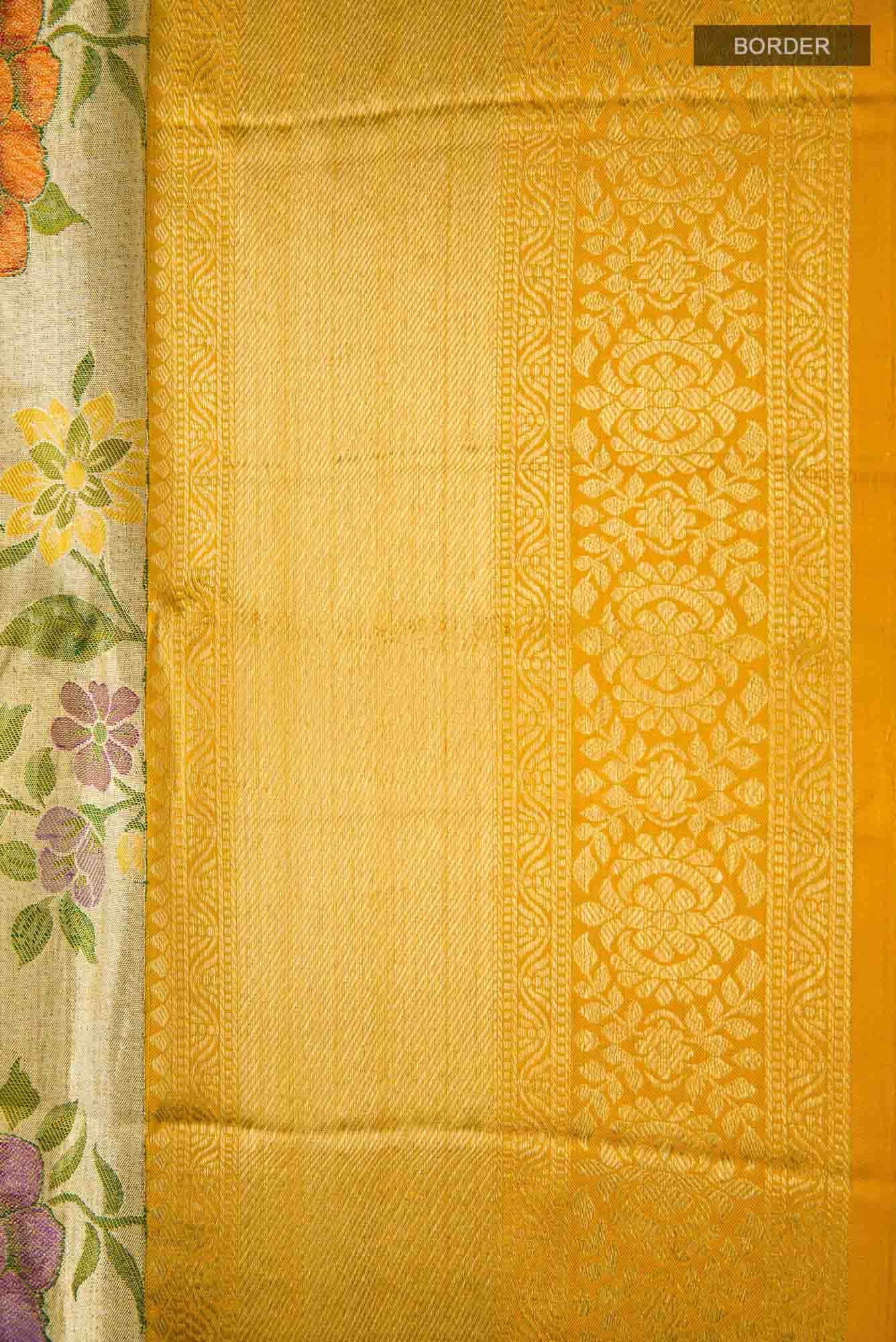 Gold Dual Tone Kanjivaram Tissue Silk Saree - Image 5