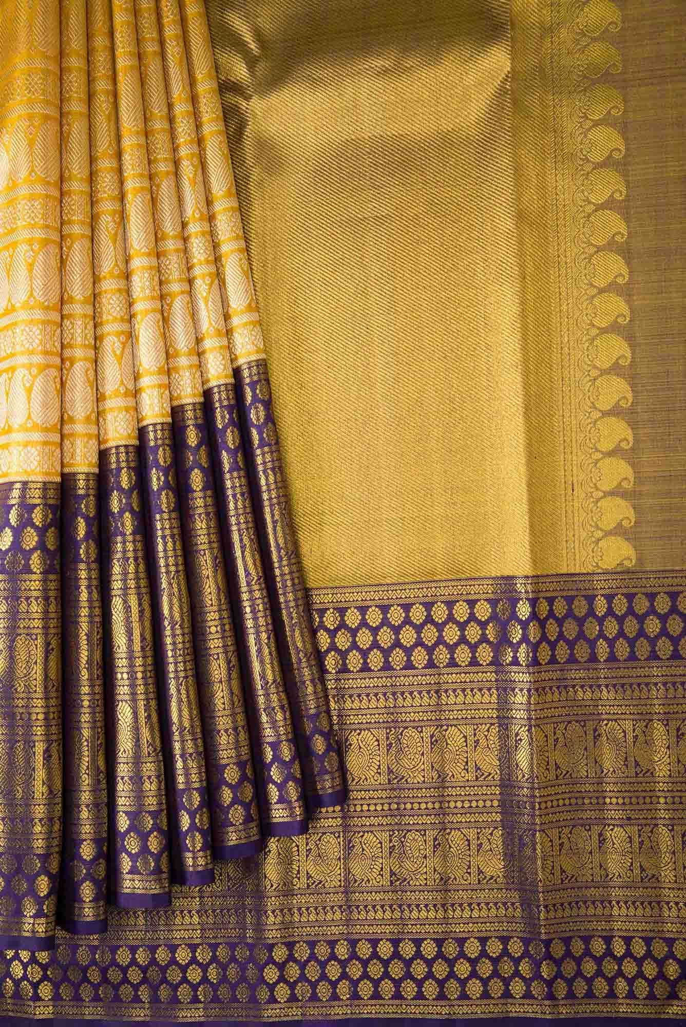 Gold Dual Tone Kanchipuram Tissue Silk Saree - Image 2