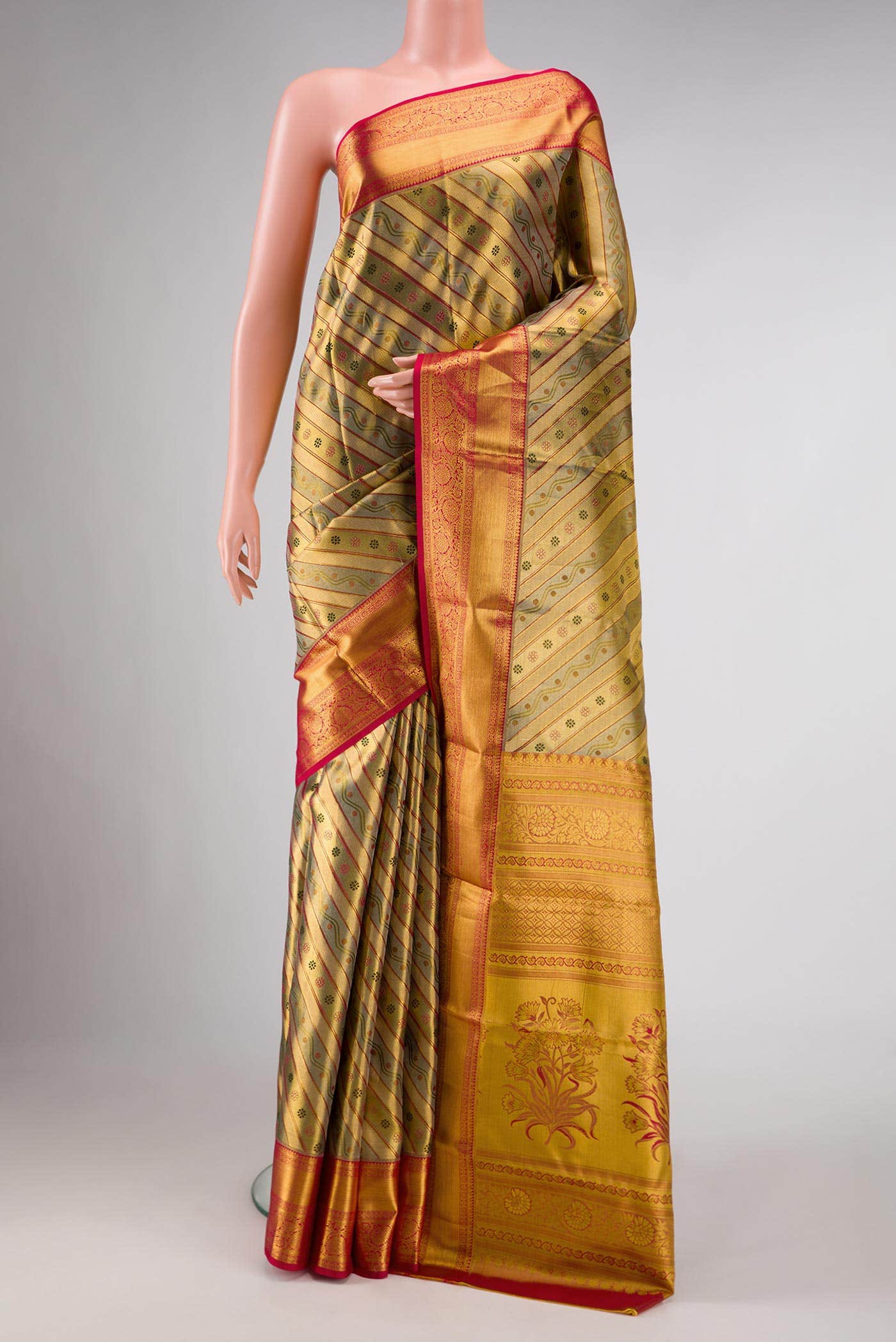 Gold Dual Tone Kanjivaram Tissue Silk Saree