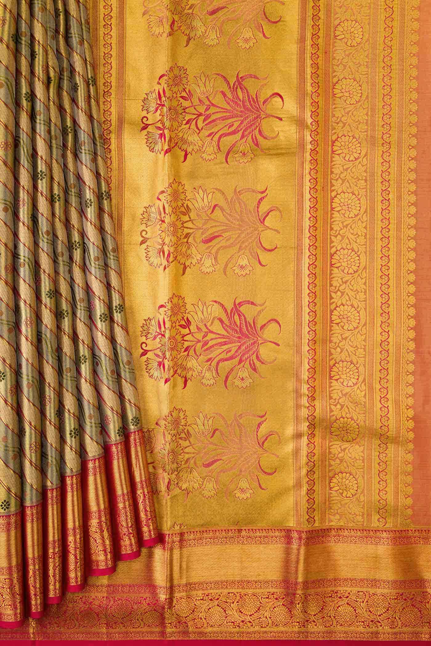Gold Dual Tone Kanjivaram Tissue Silk Saree - Image 2