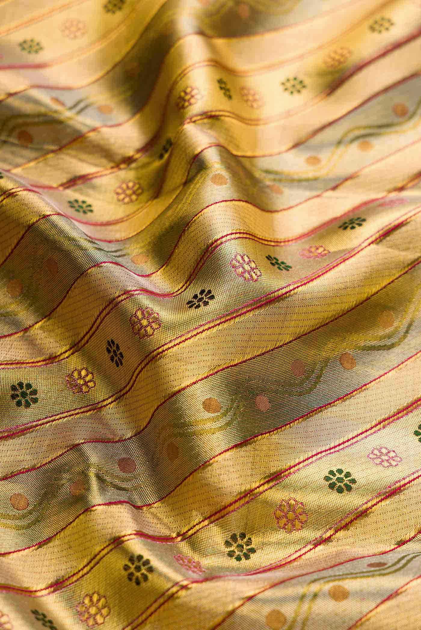 Gold Dual Tone Kanjivaram Tissue Silk Saree - Image 3