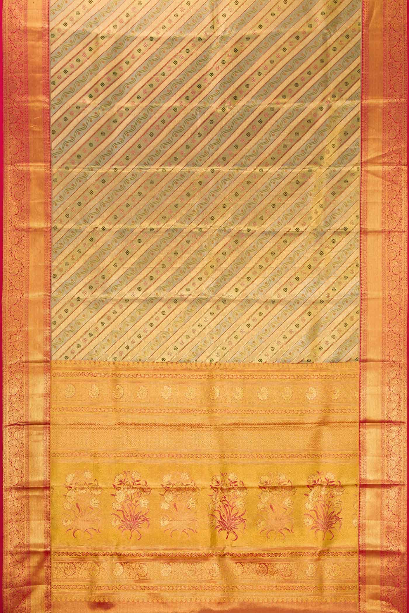 Gold Dual Tone Kanjivaram Tissue Silk Saree - Image 4