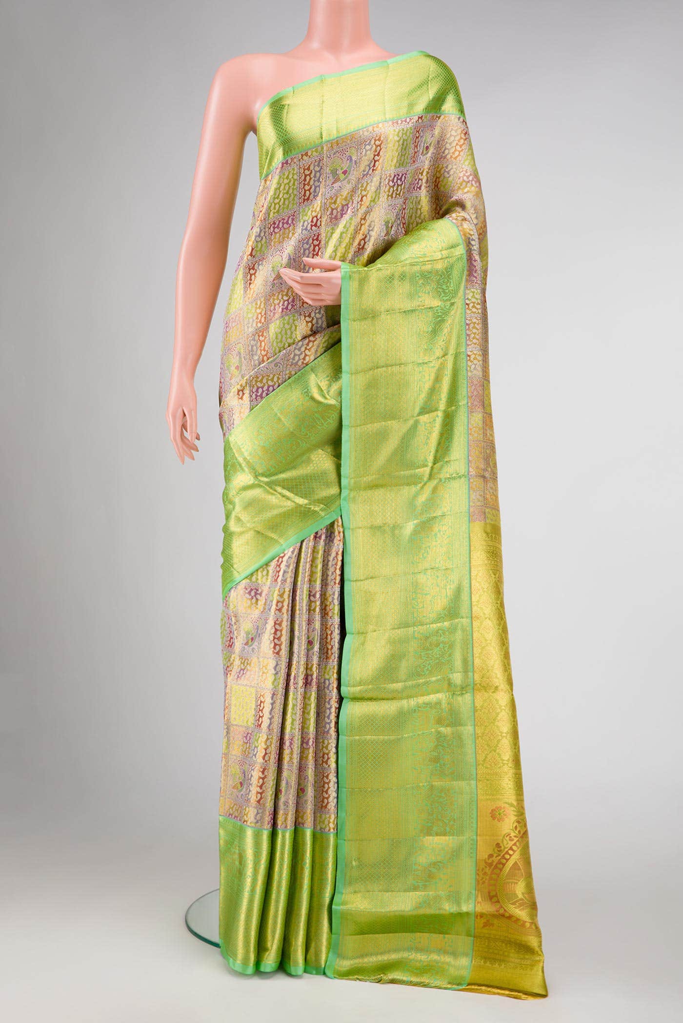 Gold Dual Tone Kanjivaram Tissue Silk Saree