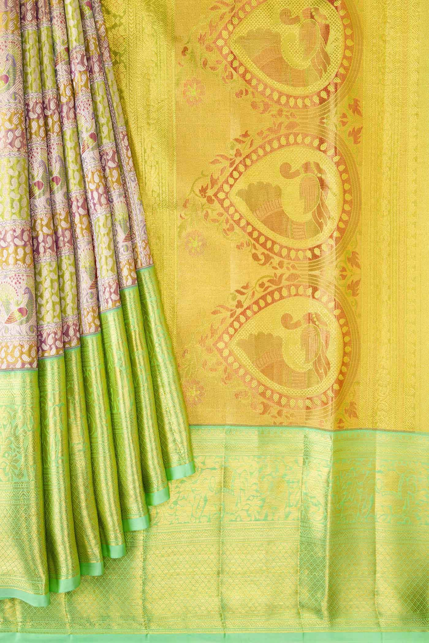 Gold Dual Tone Kanjivaram Tissue Silk Saree - Image 2