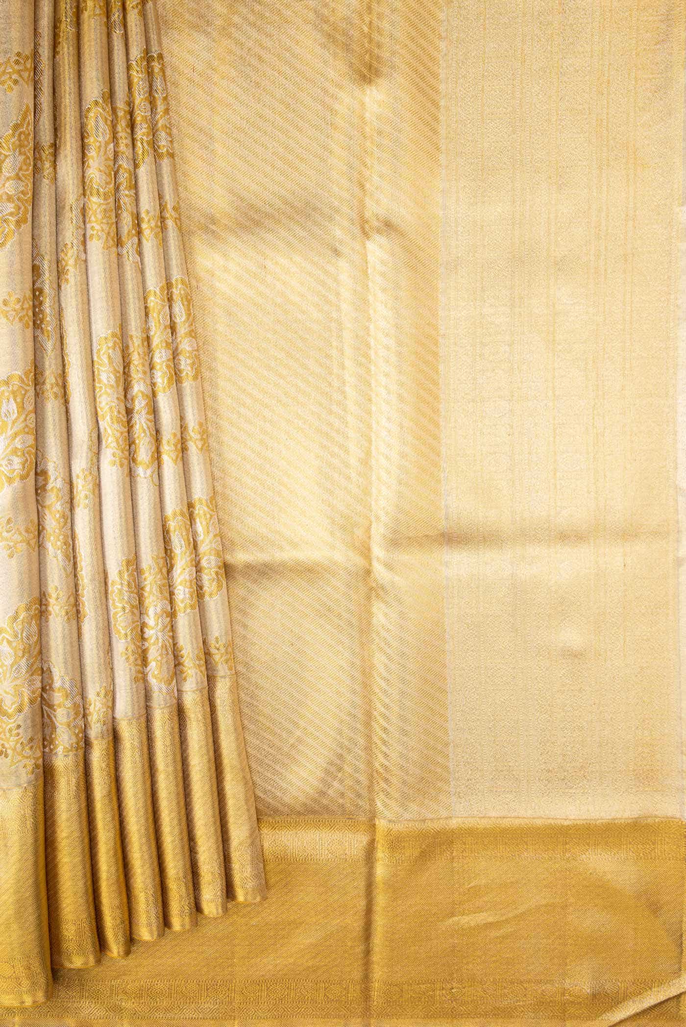 Pure Silk Pure Zari Gold Dual Tone Kanjivaram Tissue Saree - Image 2