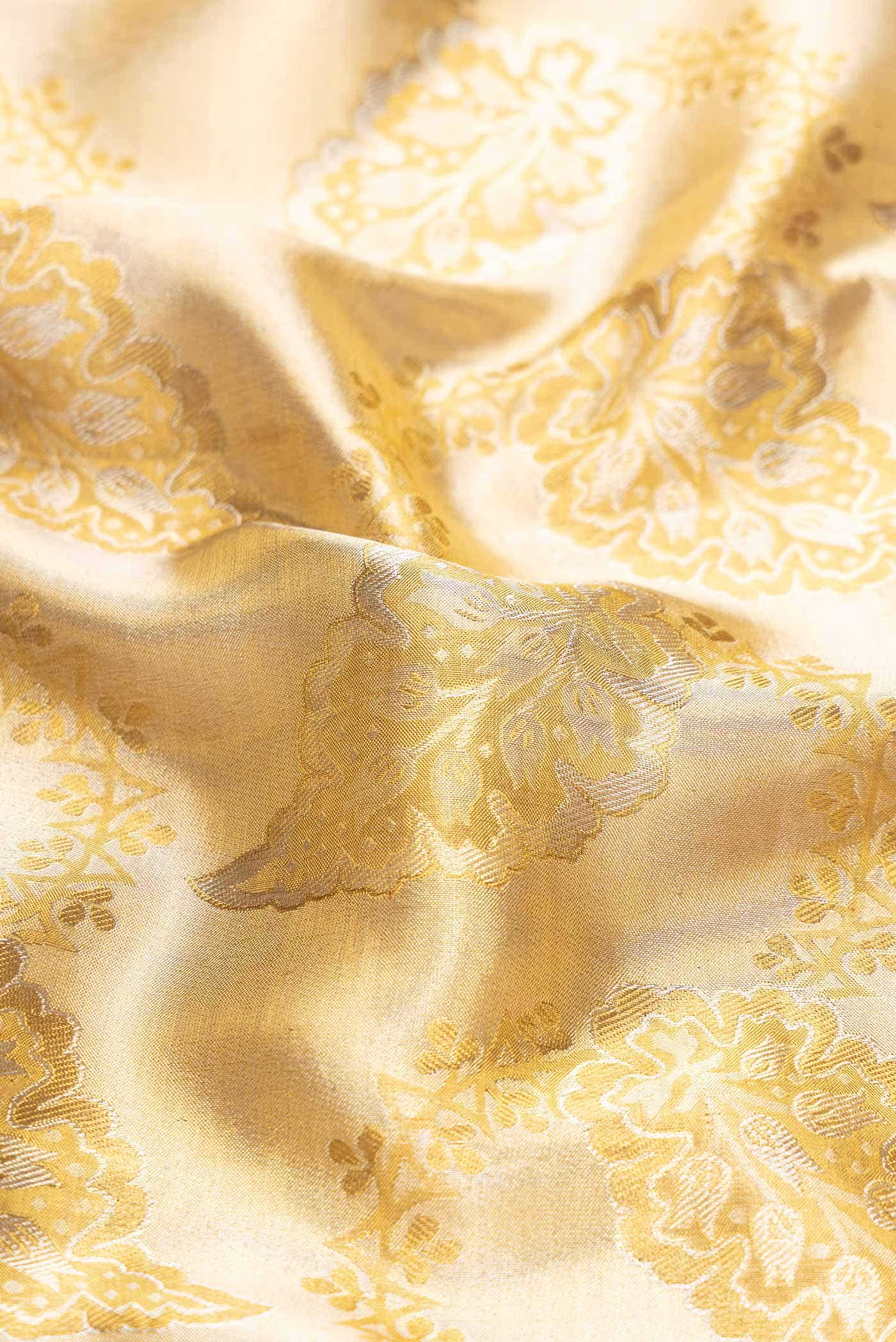 Pure Silk Pure Zari Gold Dual Tone Kanjivaram Tissue Saree - Image 3