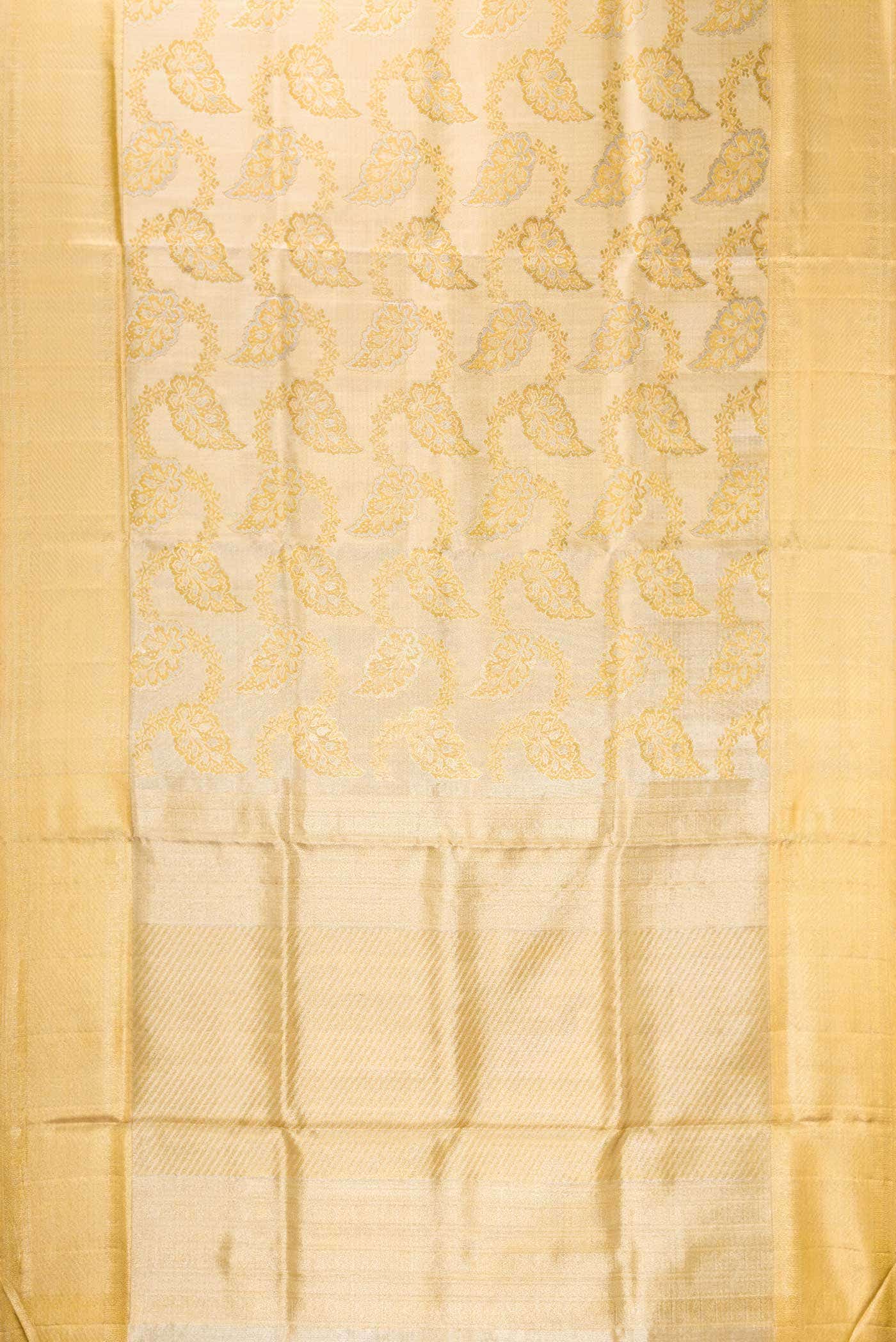 Pure Silk Pure Zari Gold Dual Tone Kanjivaram Tissue Saree - Image 4