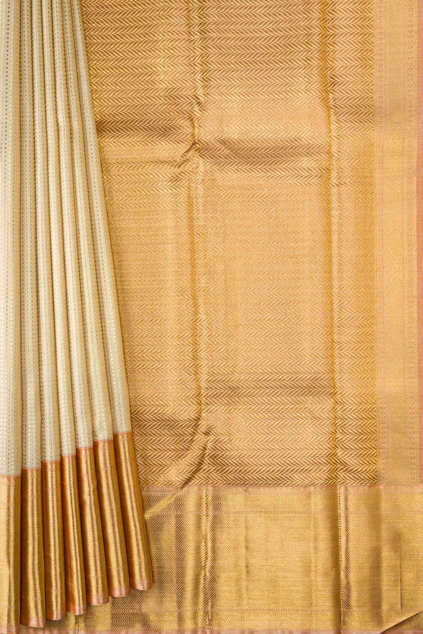 Pure Silk Pure Zari Gold Dual Tone Kanjivaram Tissue Saree - Image 2