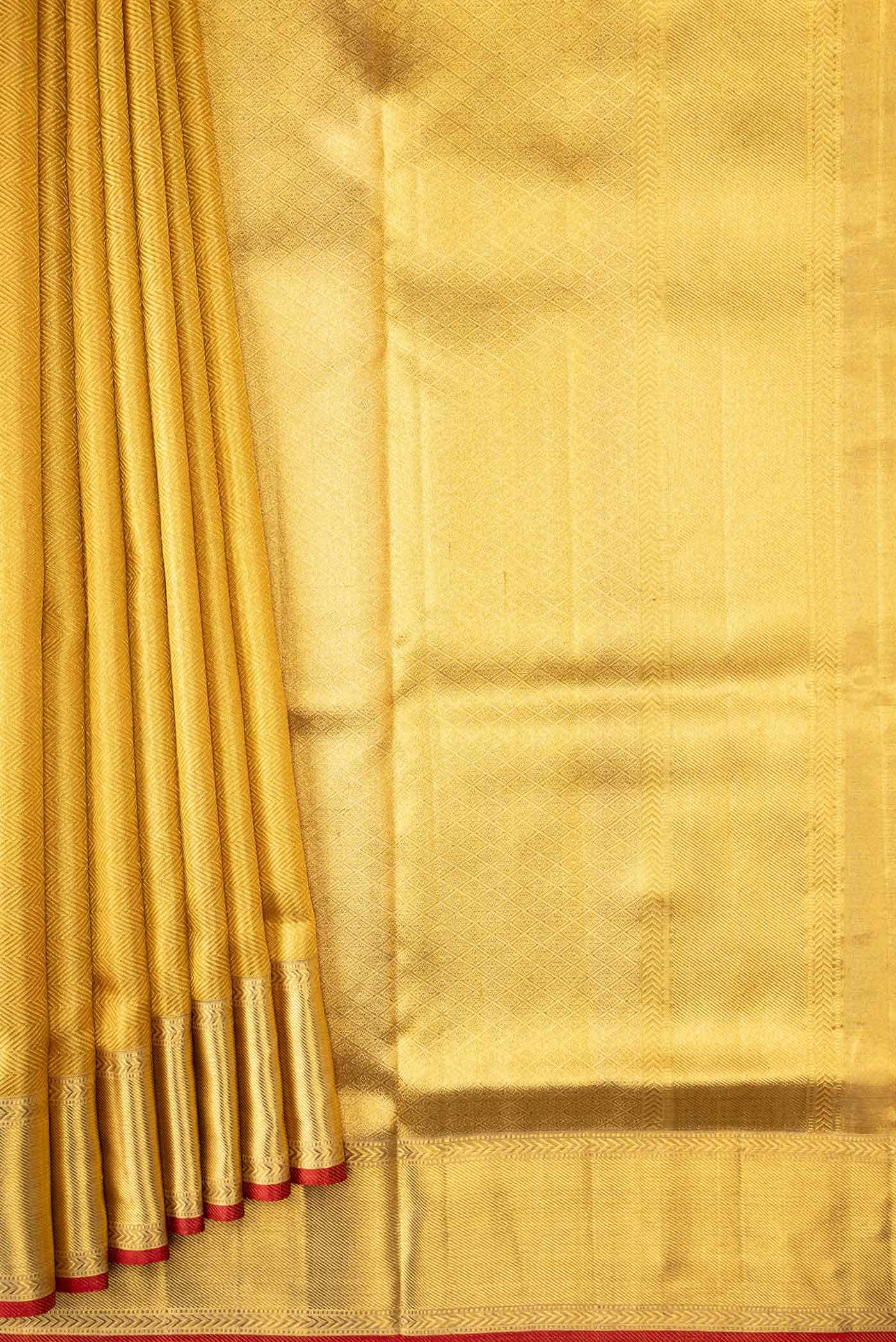 Pure Silk Pure Zari Gold Dual Tone Kanjivaram Tissue Saree - Image 2
