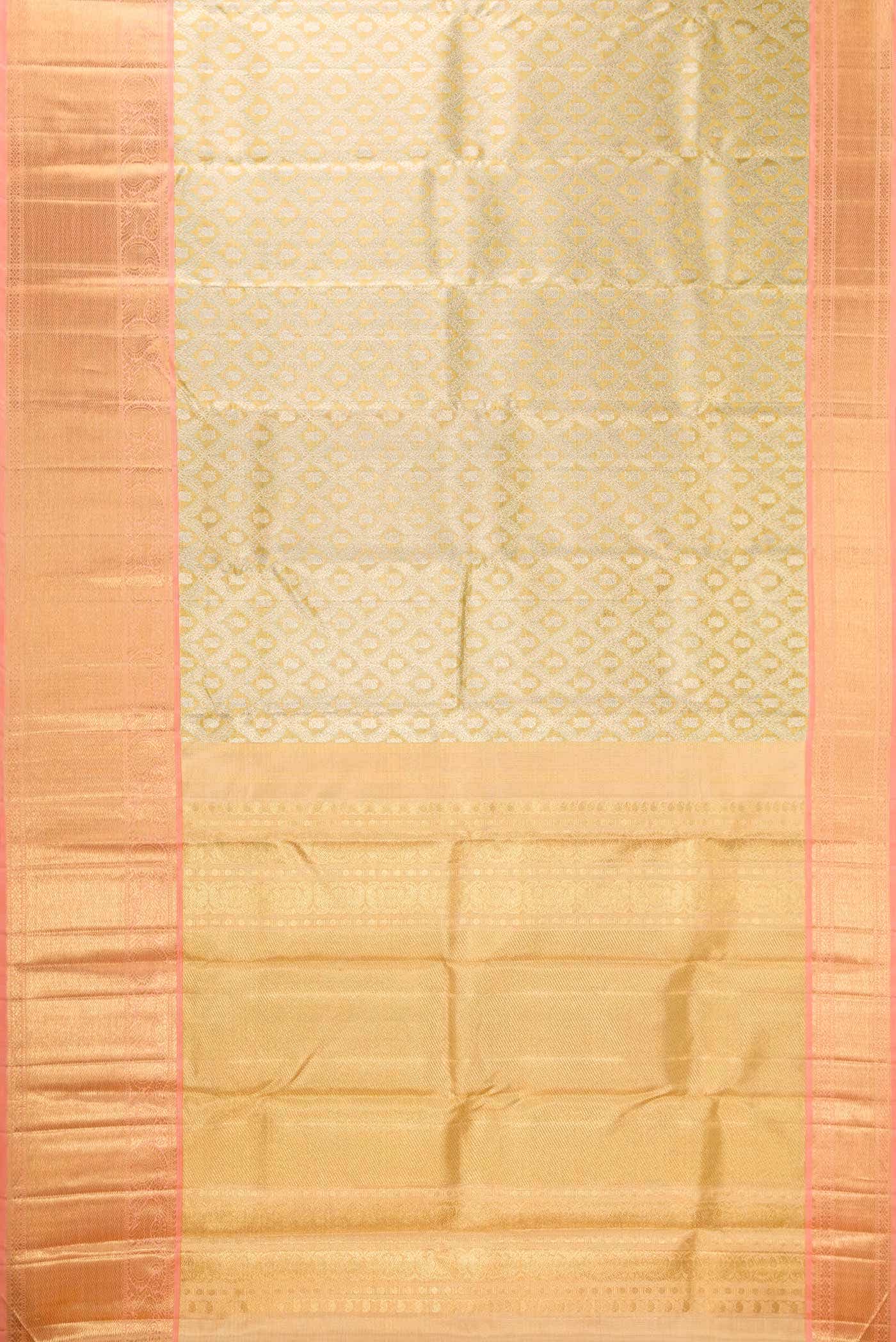 Pure Silk Pure Zari Gold Dual Tone Kanjivaram Tissue Saree - Image 4