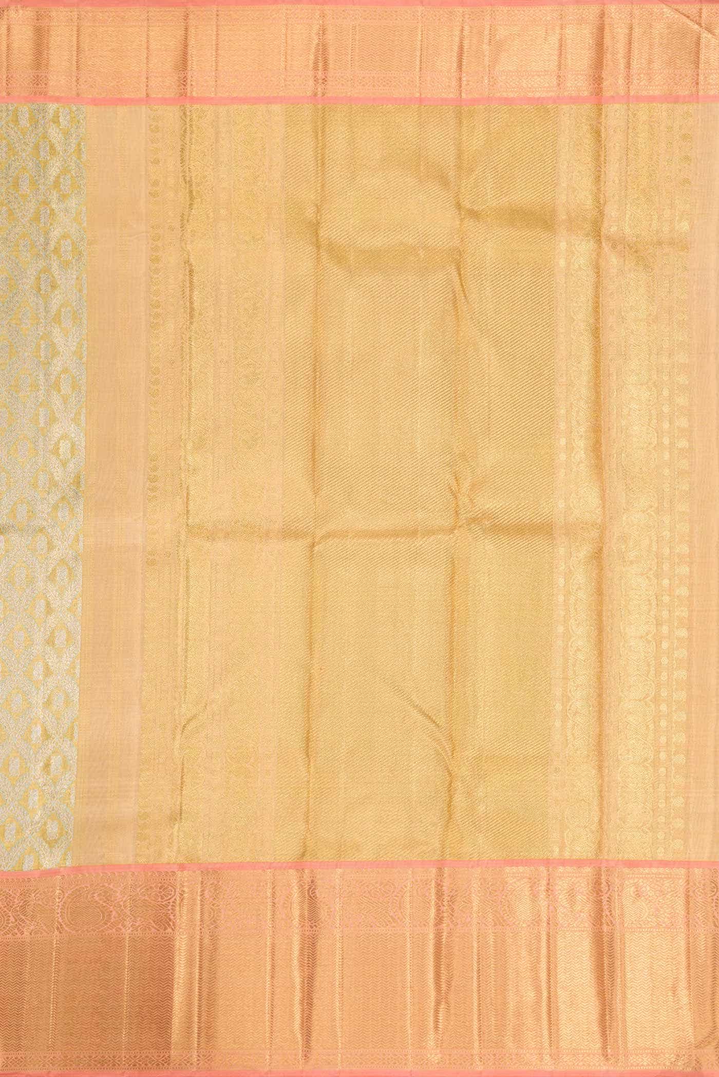 Pure Silk Pure Zari Gold Dual Tone Kanjivaram Tissue Saree - Image 5