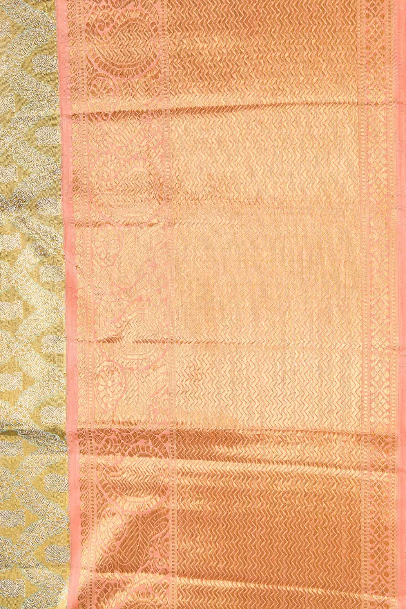 Pure Silk Pure Zari Gold Dual Tone Kanjivaram Tissue Saree - Image 6