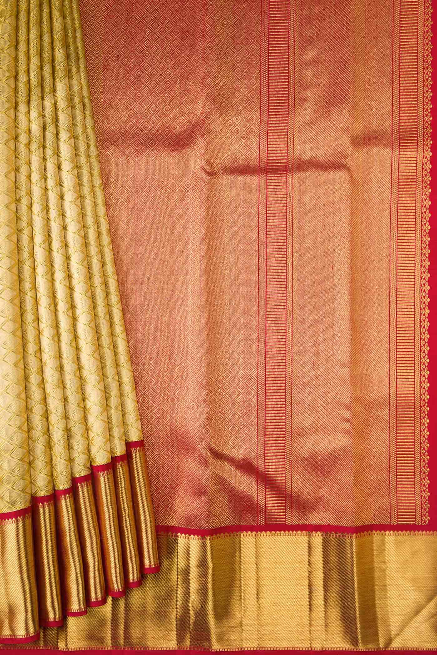 Pure Silk Pure Zari Gold Dual Tone Kanjivaram Tissue Saree - Image 2