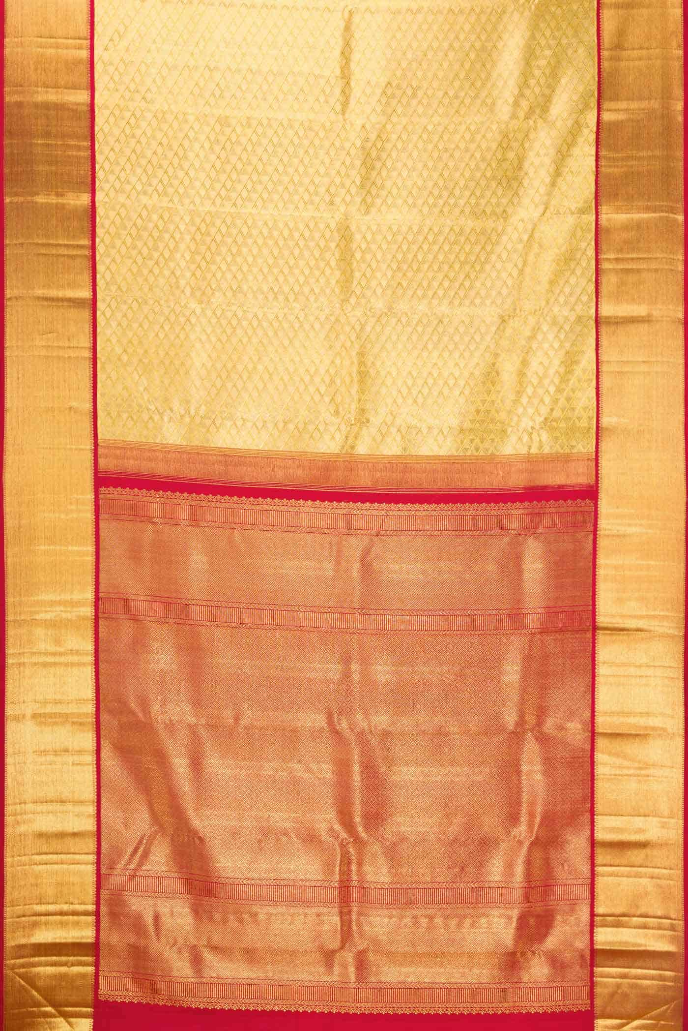 Pure Silk Pure Zari Gold Dual Tone Kanjivaram Tissue Saree - Image 4