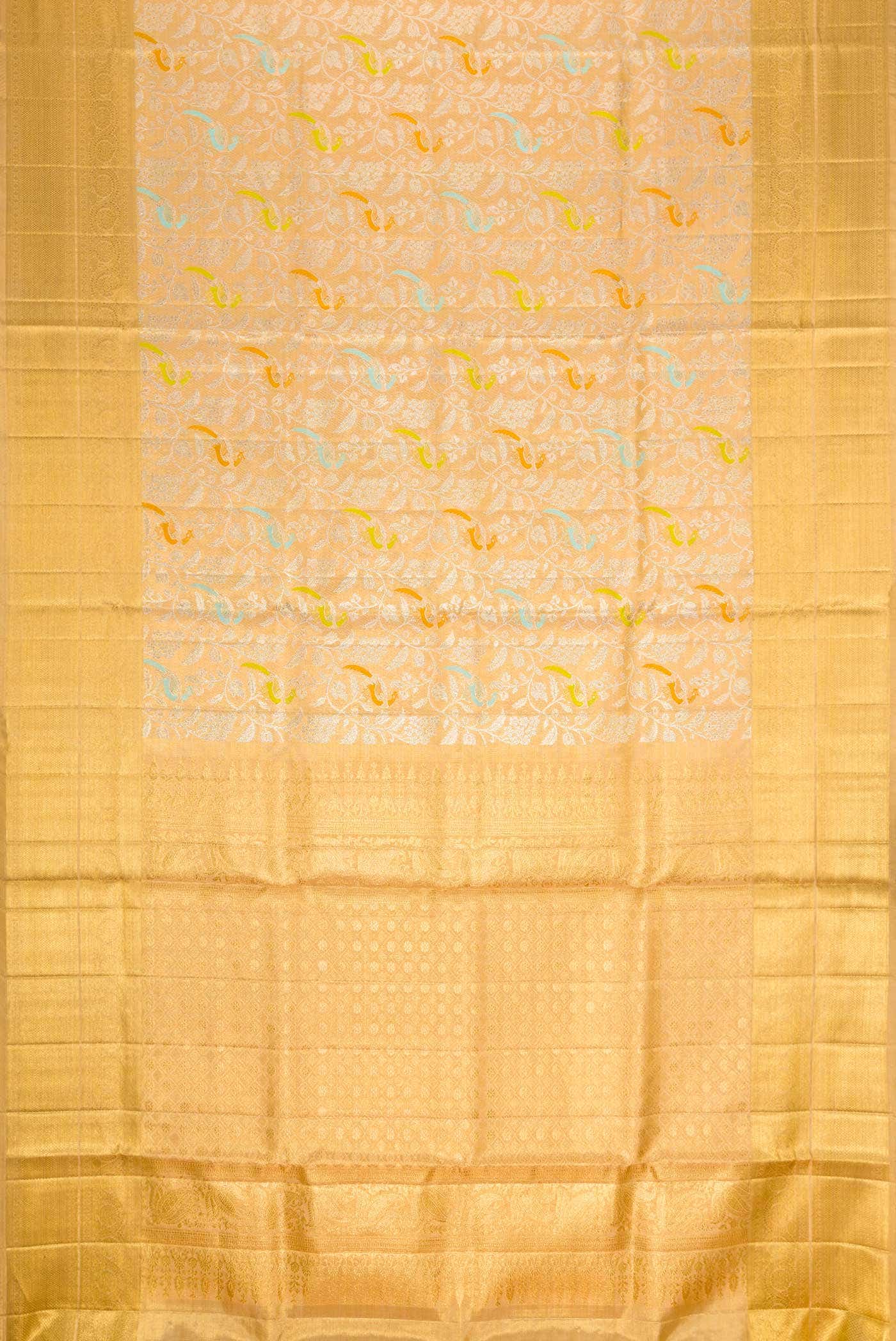Gold Dual Tone Kanjivaram Tissue Silk Saree - Image 4