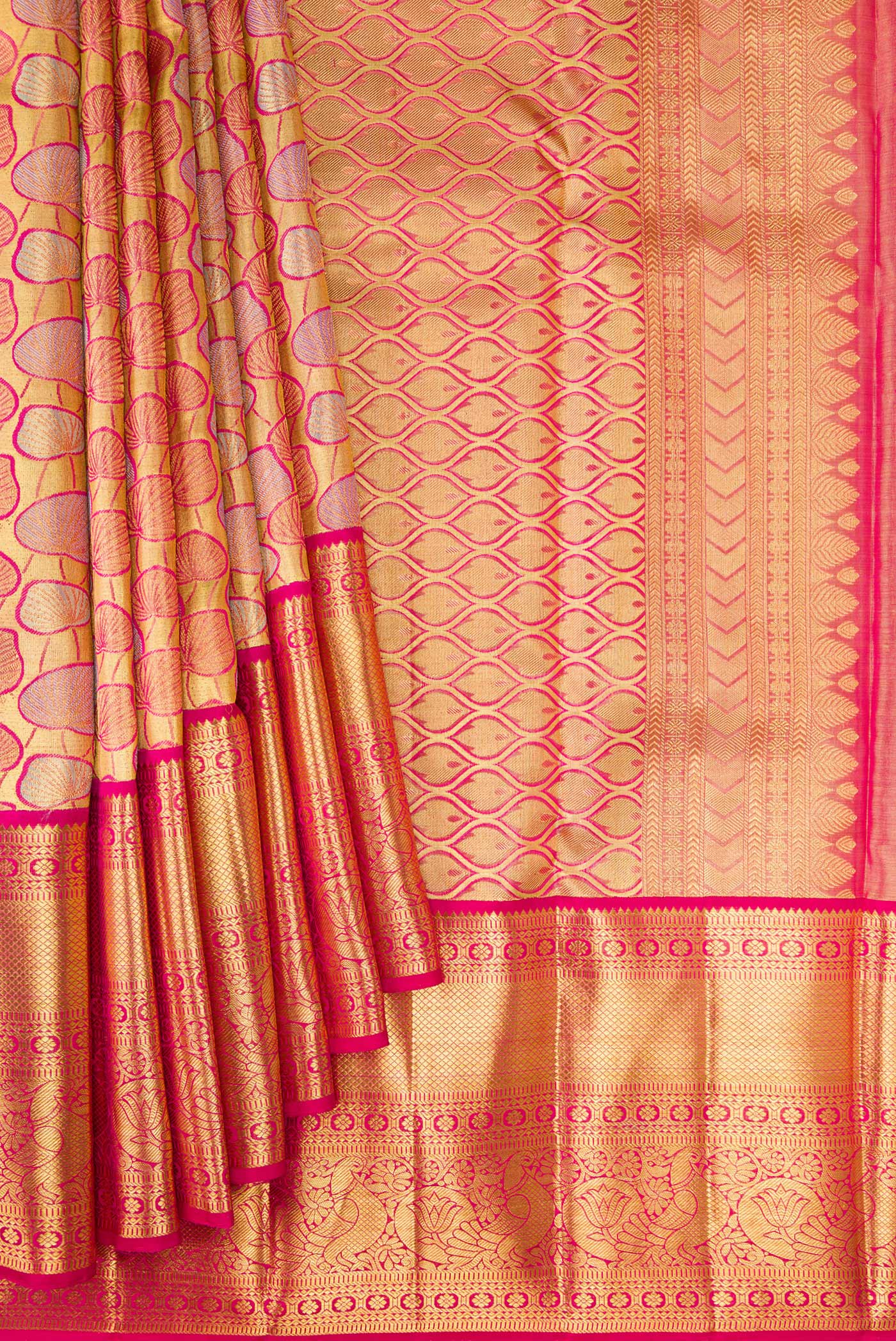 Gold Dual Tone Kanchipuram Tissue Silk Saree - Image 4
