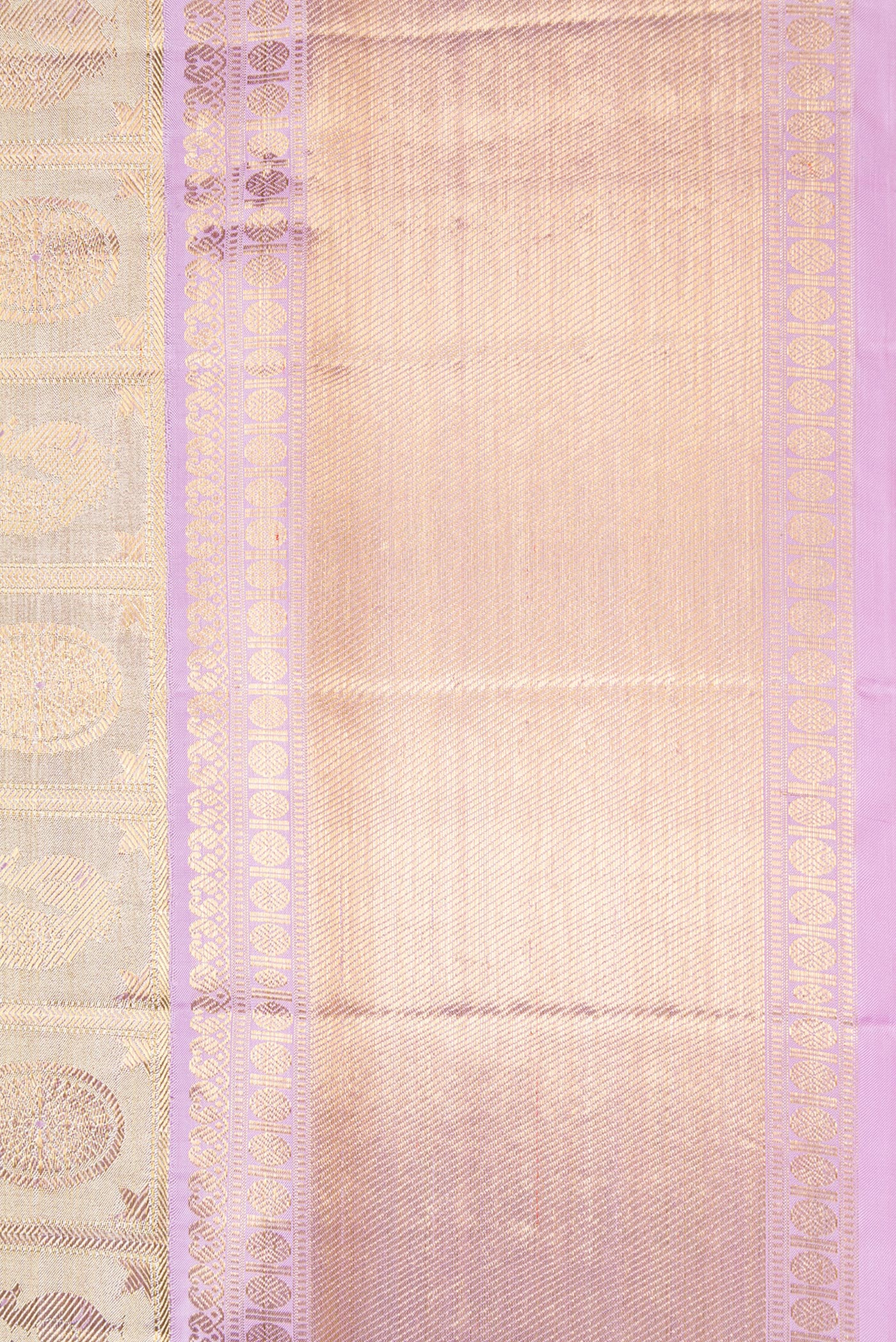 Gold with Lavender Color Kanjivaram Tissue Silk Saree - Image 3