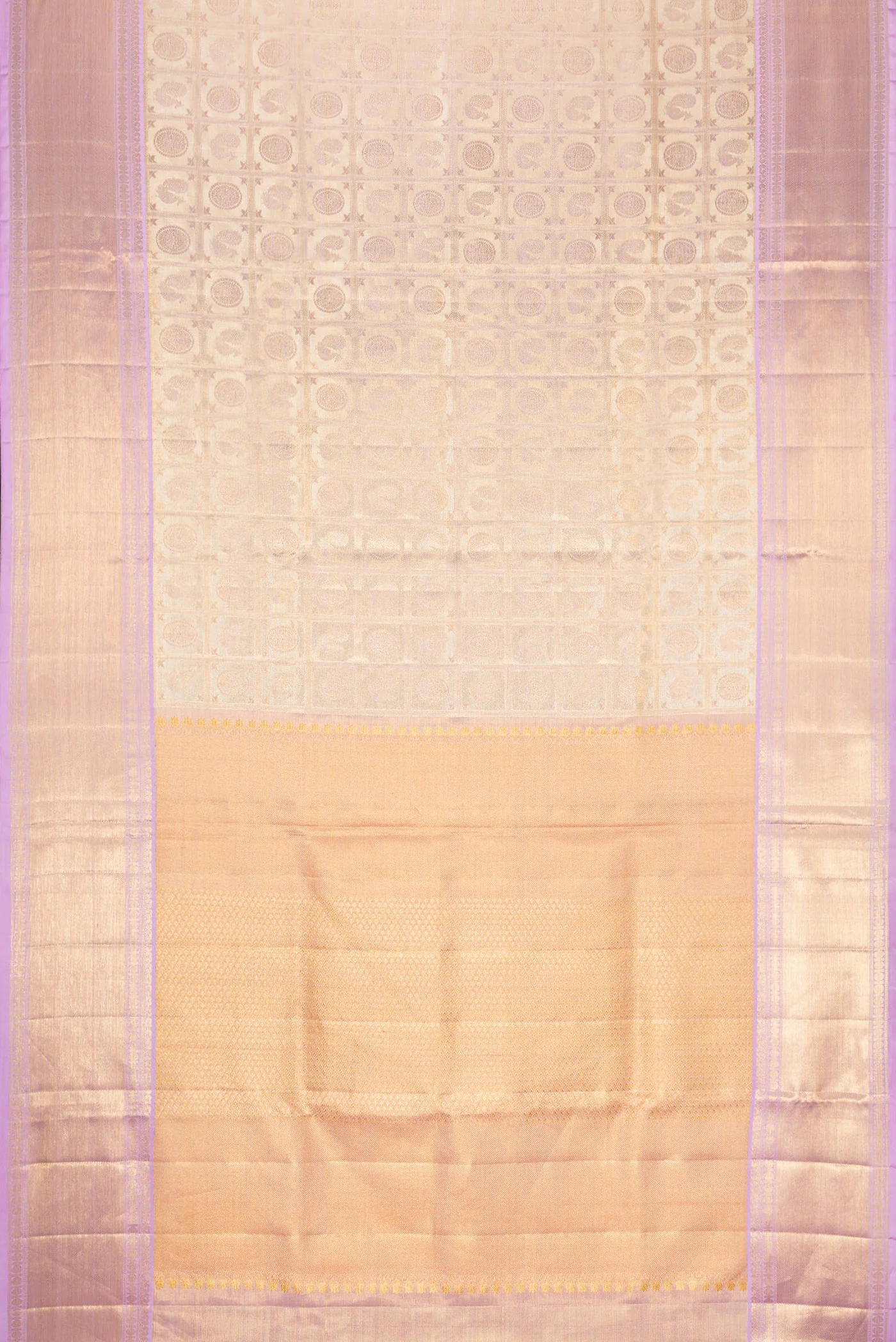 Gold with Lavender Color Kanjivaram Tissue Silk Saree - Image 6