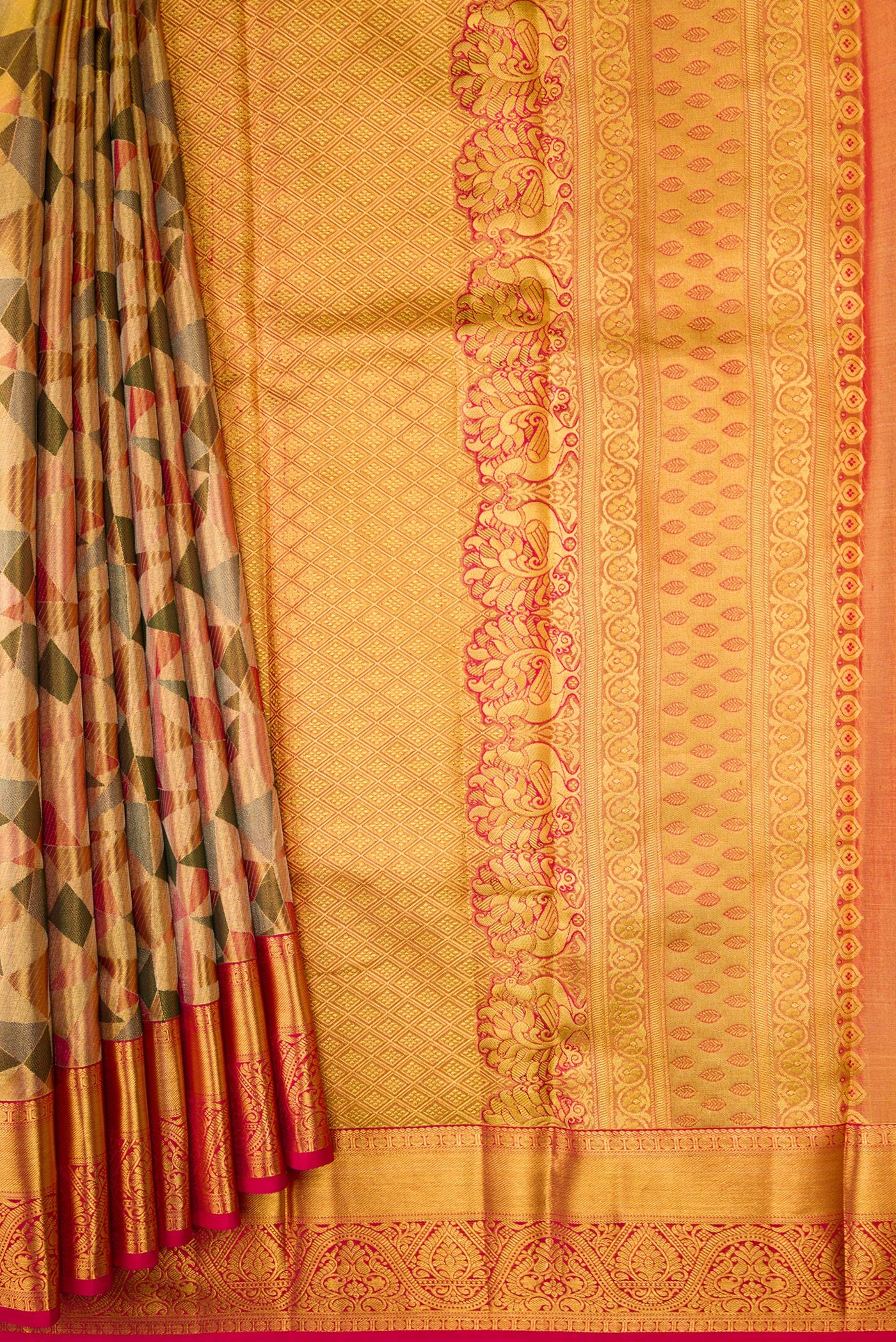 Gold Dual Tone Kanjivaram Tissue Silk Saree - Image 4
