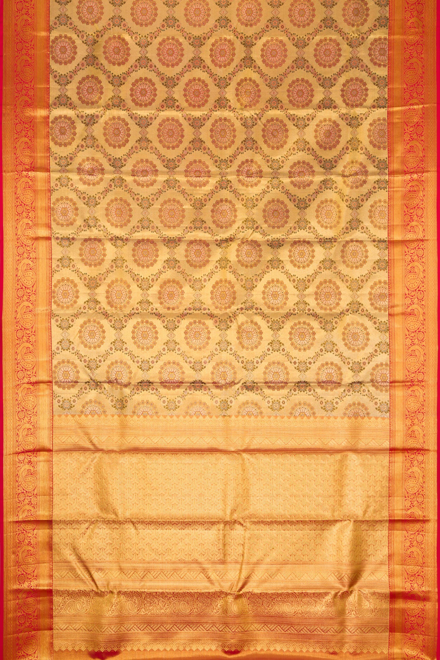 Gold Dual Tone Kanjivaram Tissue Silk Saree - Image 6