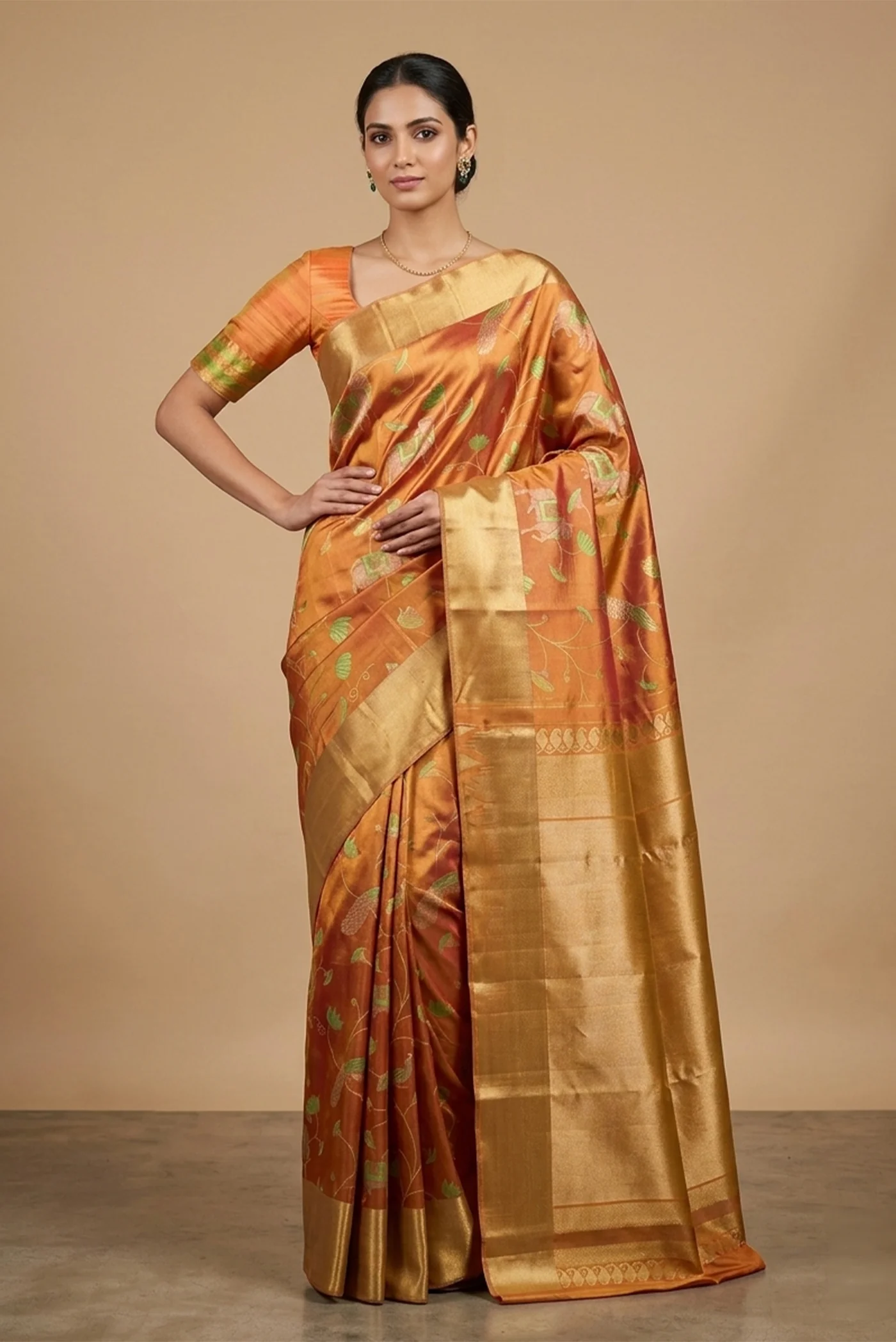 Mustard with Gold Color Kanjivaram Tissue Silk Saree