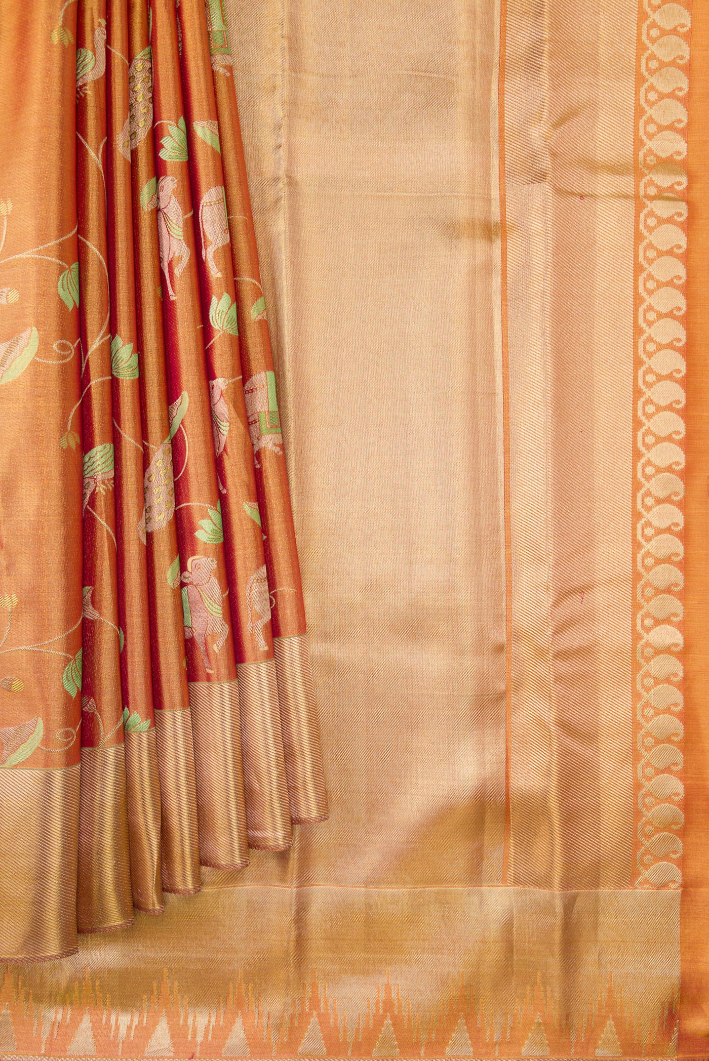 Mustard with Gold Color Kanjivaram Tissue Silk Saree - Image 5