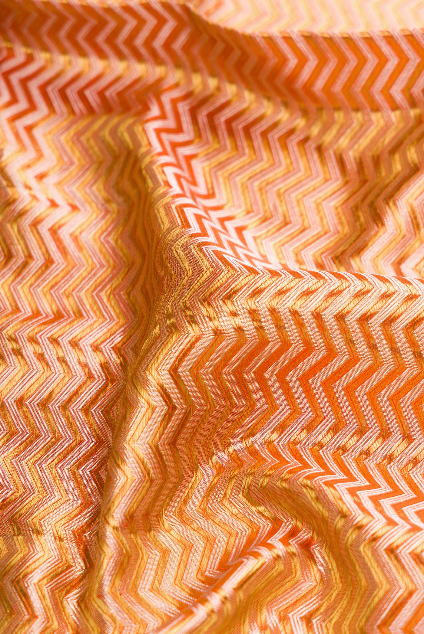 Gold with Orange Color Kanjivaram Tissue Silk Saree - Image 2