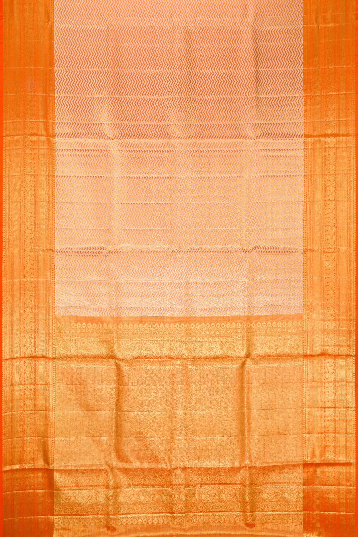Gold with Orange Color Kanjivaram Tissue Silk Saree - Image 6