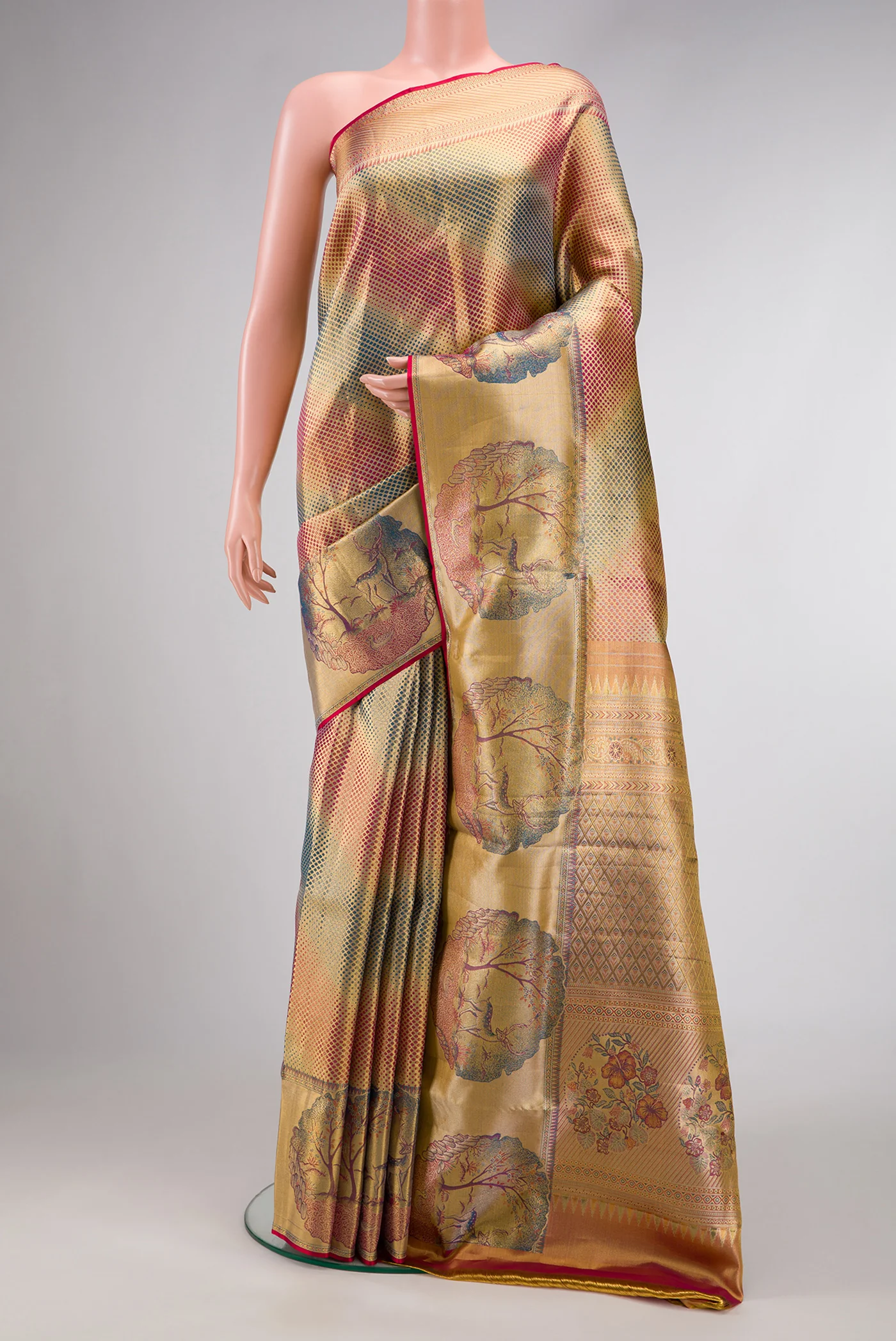 Multi Color Kanjivaram Tissue Silk Saree