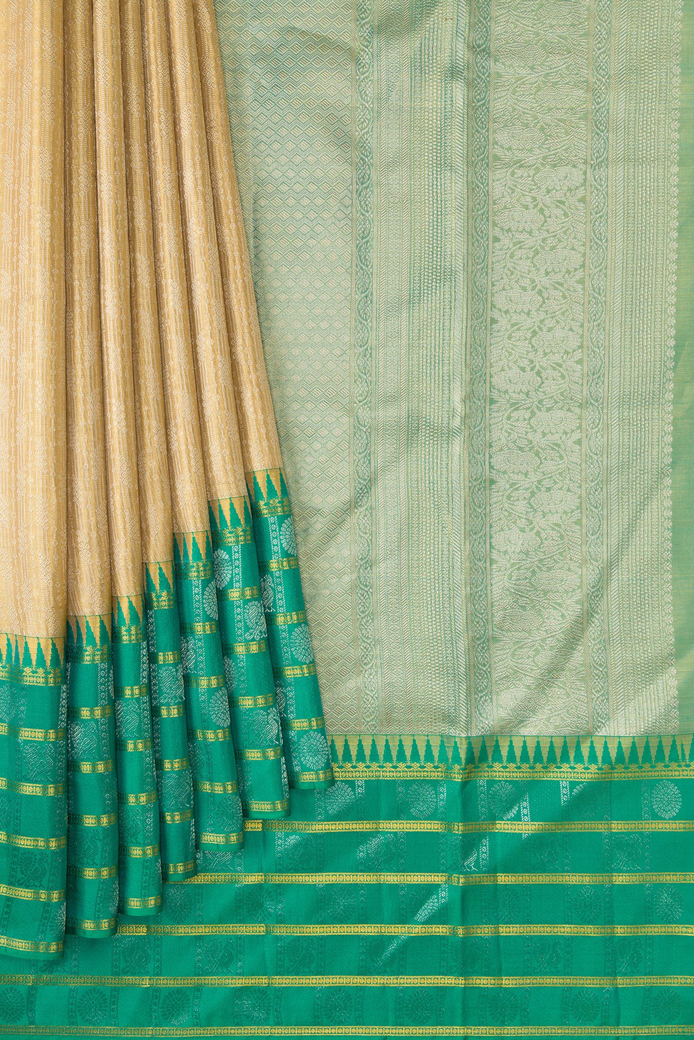 Gold Dual Tone Kanjivaram Tissue Silk Saree - Image 4