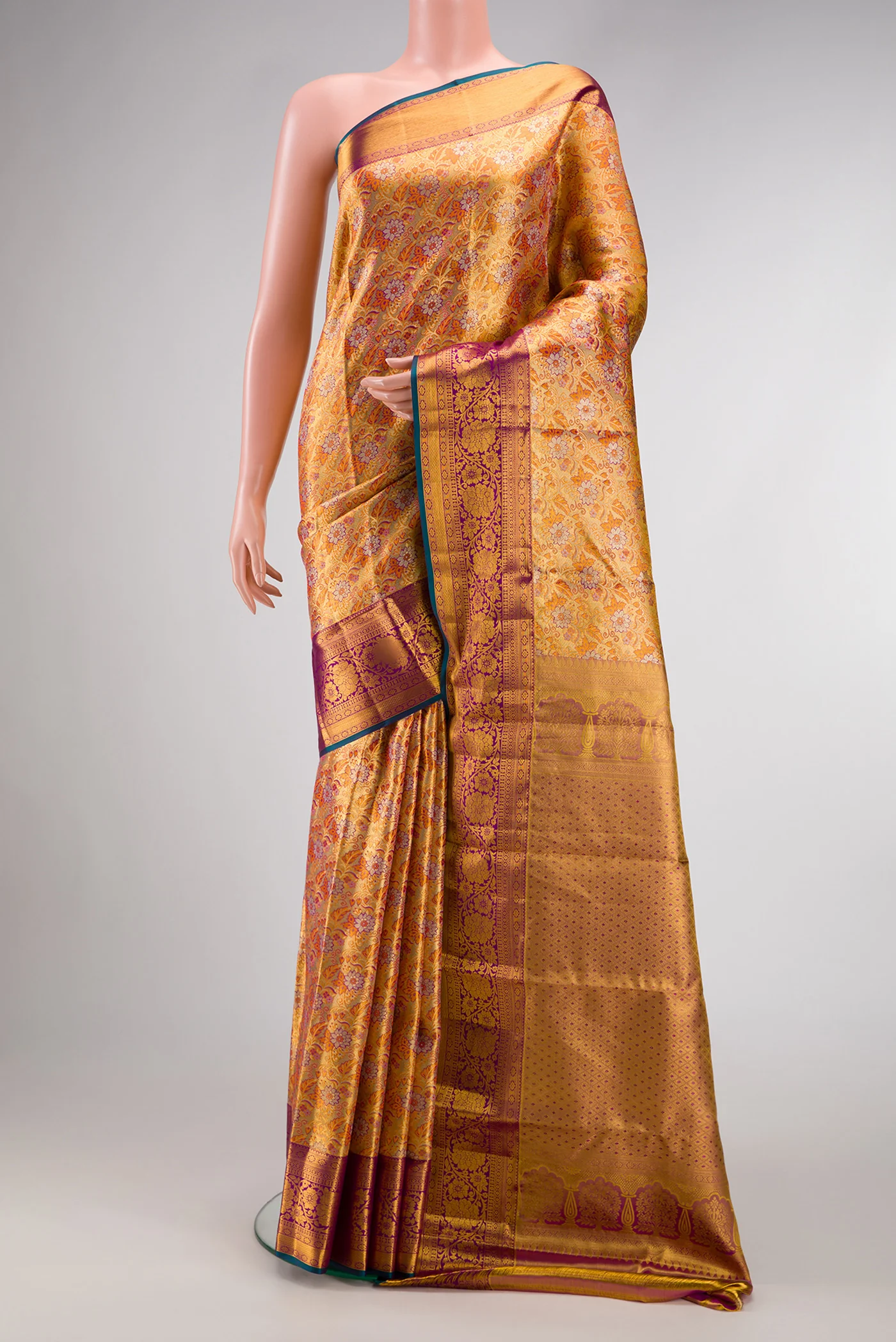 Gold Dual Tone Kanjivaram Tissue Silk Saree