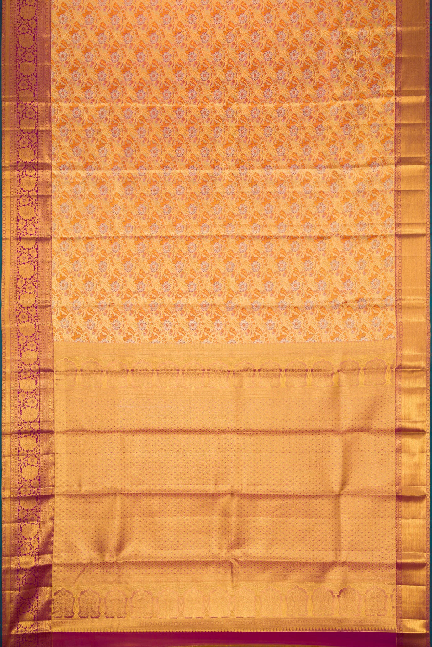 Gold Dual Tone Kanjivaram Tissue Silk Saree - Image 6