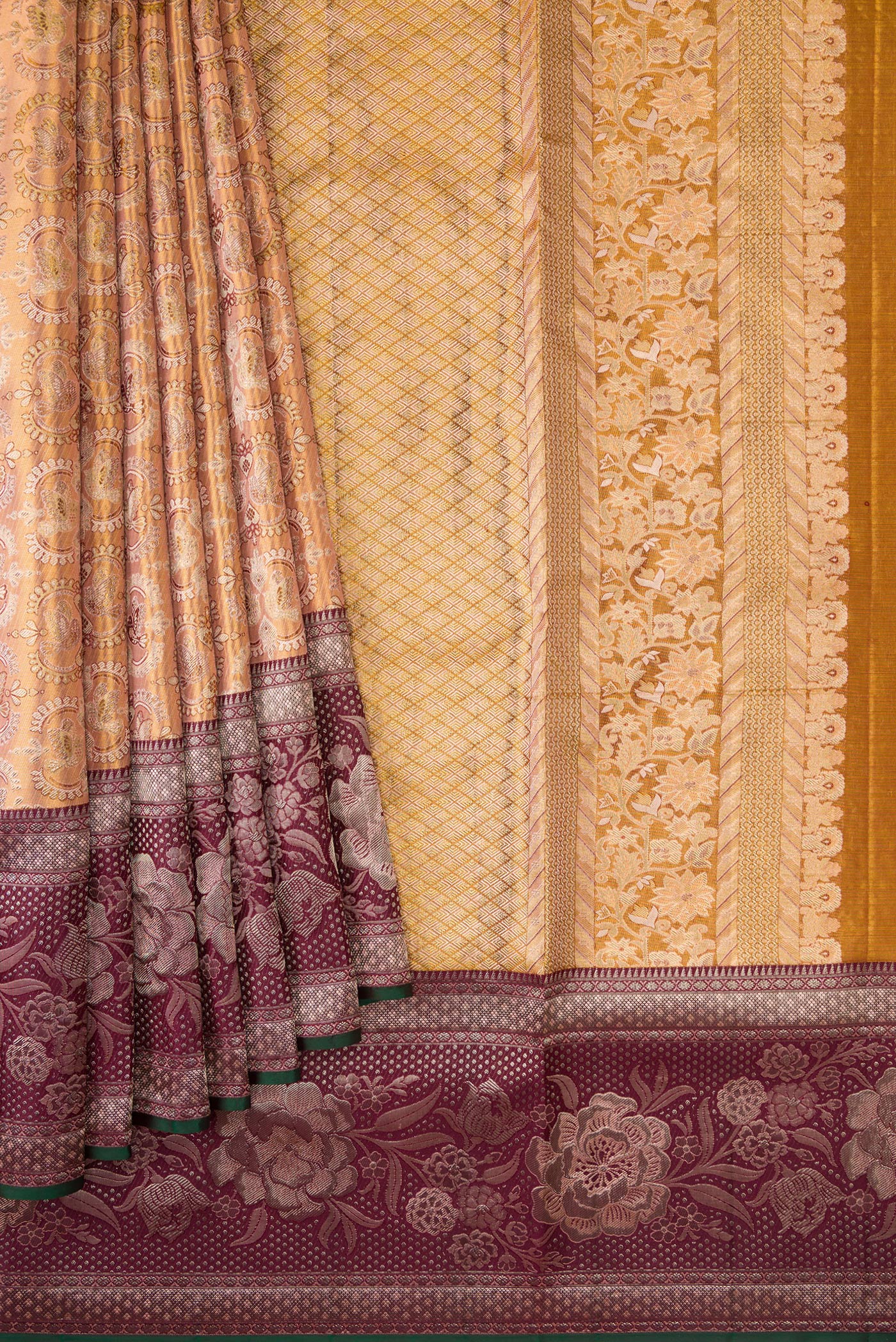 Sandal Dual Tone Kanjivaram Tissue Silk Saree - Image 4