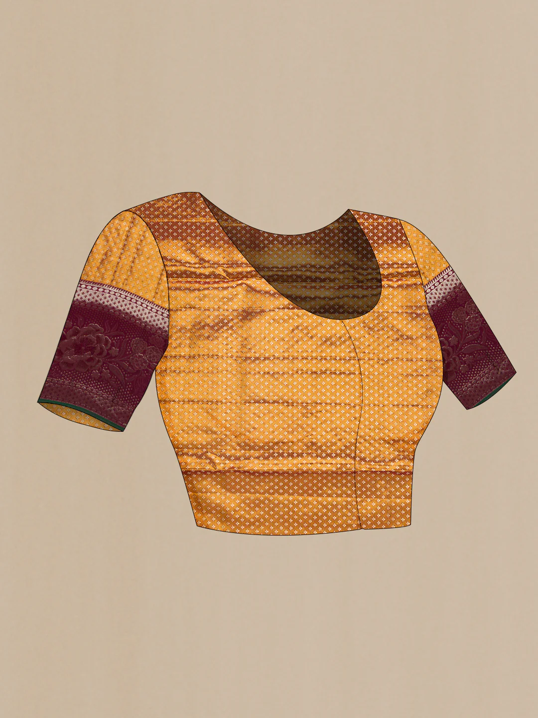 Sandal Dual Tone Kanjivaram Tissue Silk Saree - Image 5