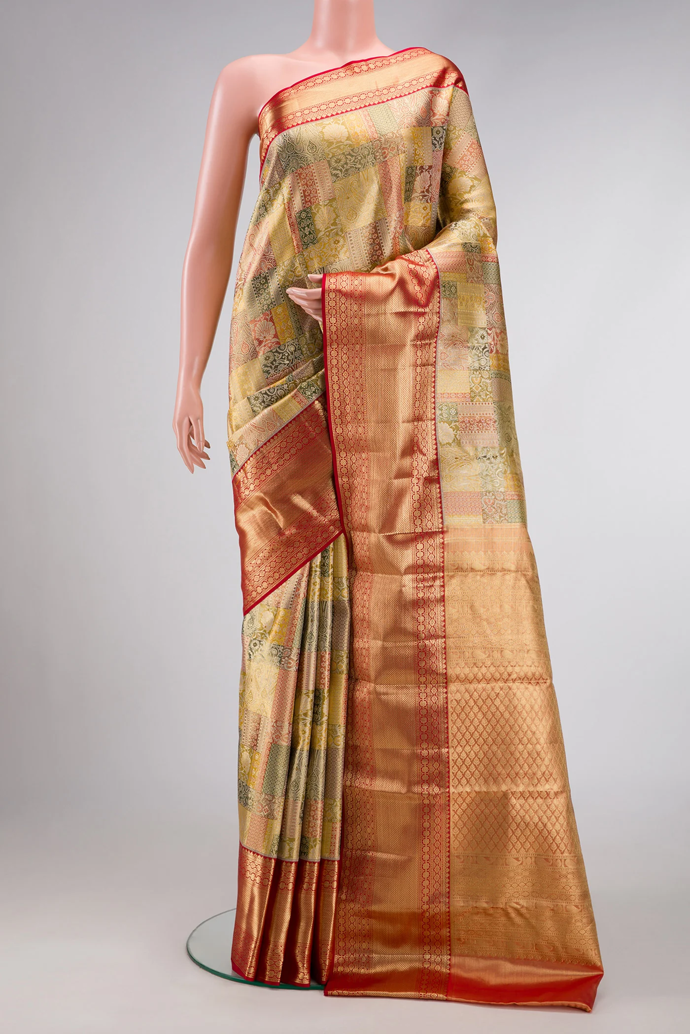Gold Dual Tone Kanjivaram Tissue Silk Saree