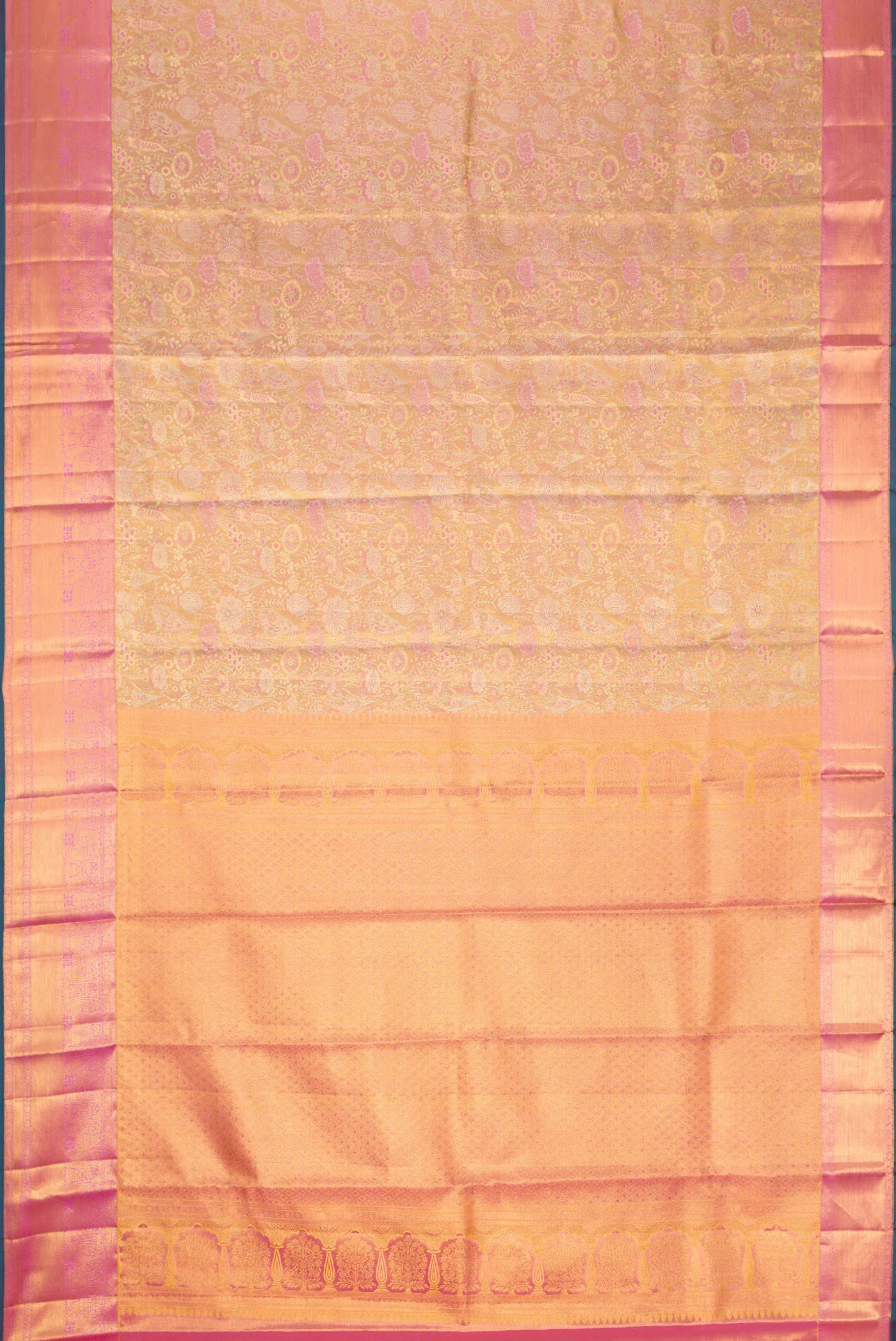 Gold Dual Tone Kanjivaram Tissue Silk Saree - Image 6