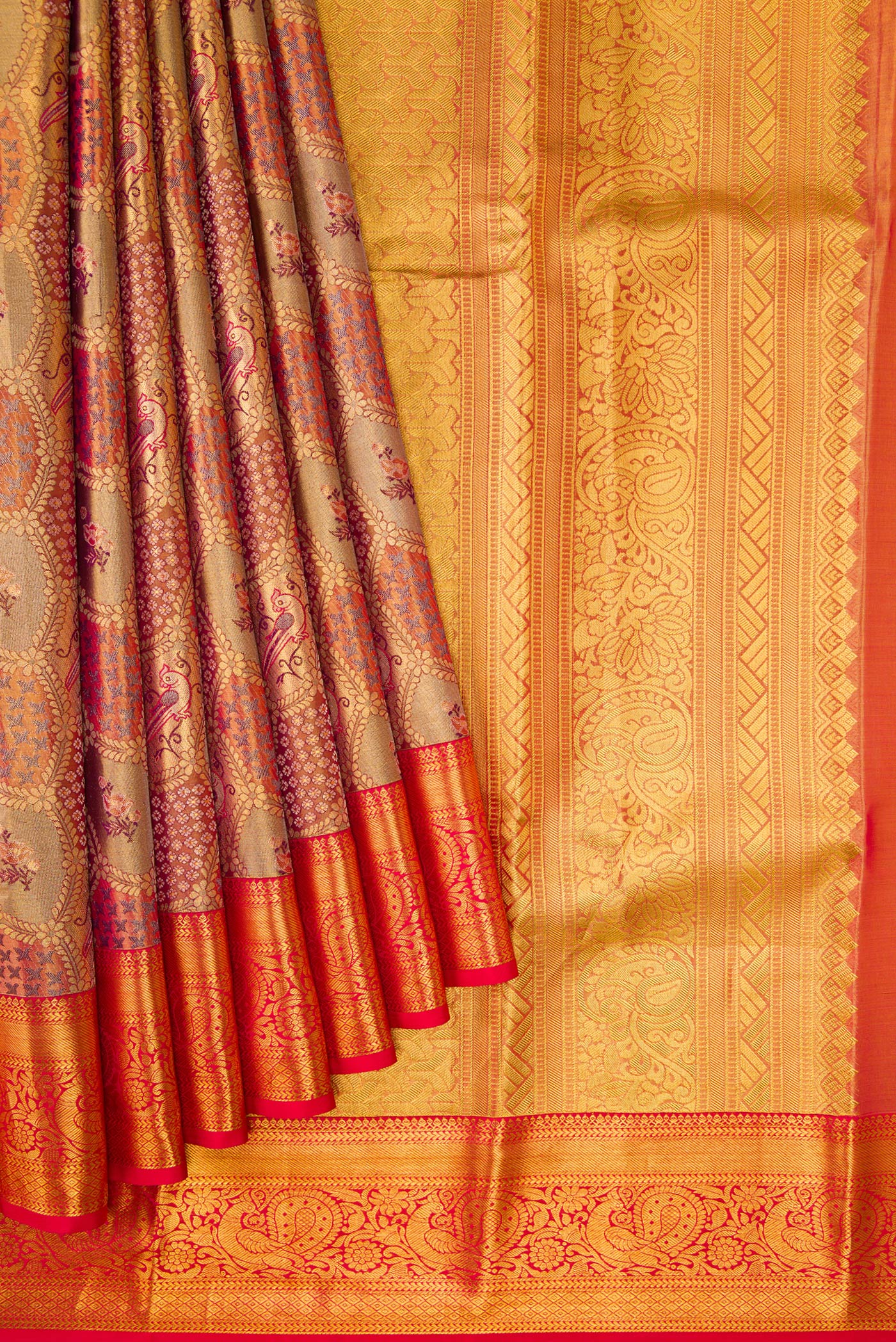 Gold Dual Tone Kanjivaram Tissue Silk Saree - Image 4
