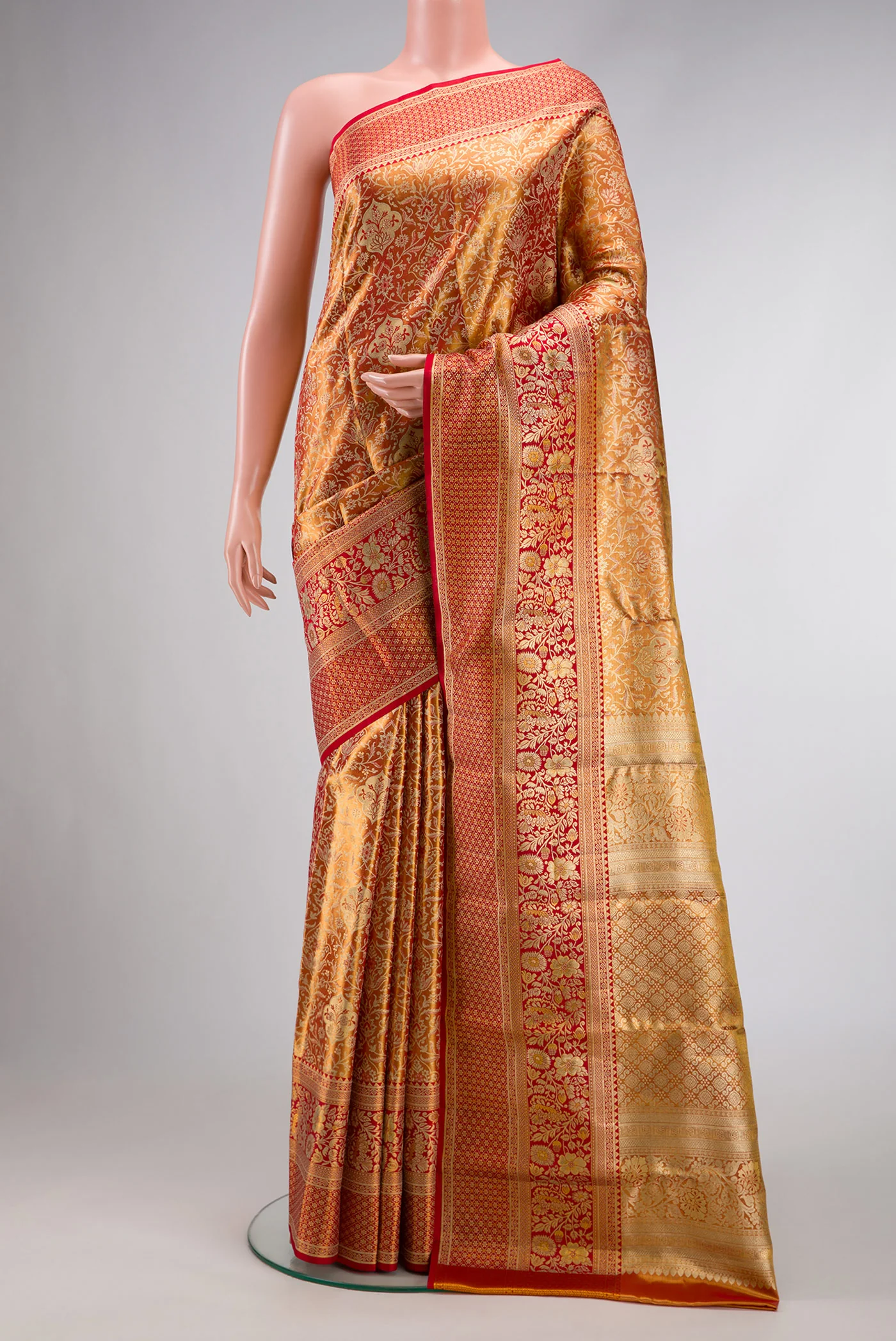 Gold Dual Tone Kanjivaram Tissue Silk Saree