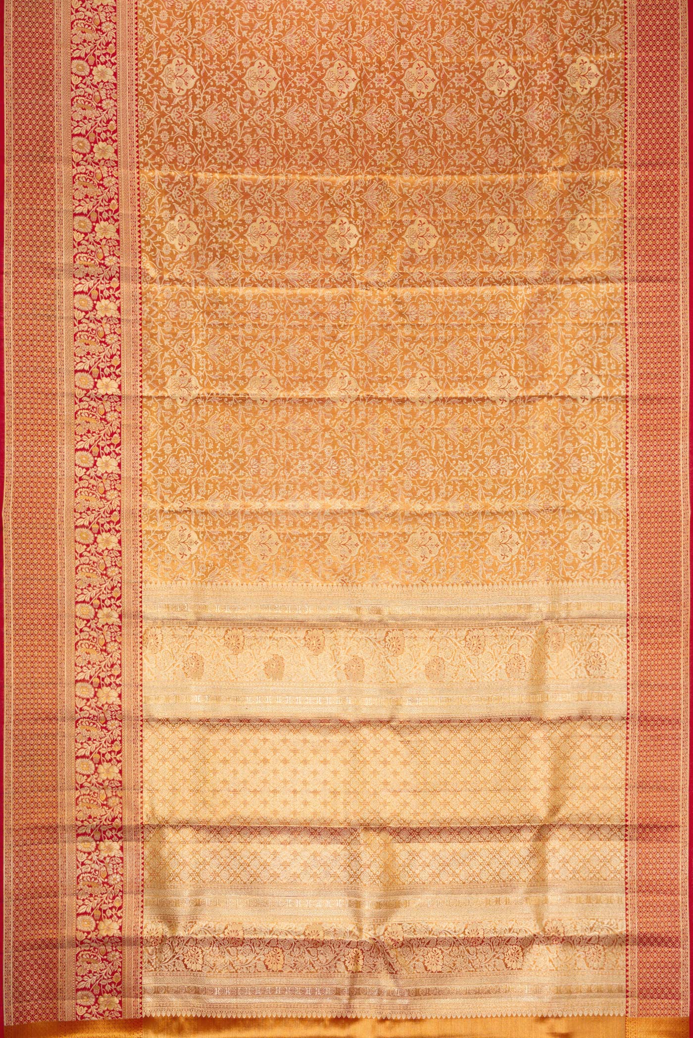 Gold Dual Tone Kanjivaram Tissue Silk Saree - Image 6