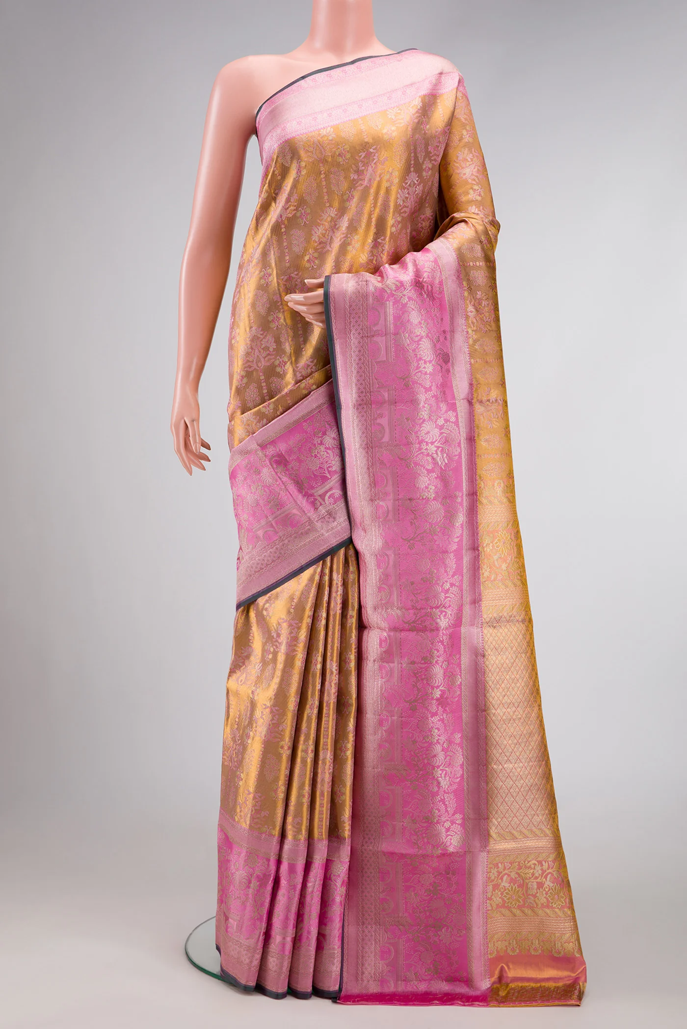 Gold Dual Tone Kanjivaram Tissue Silk Saree