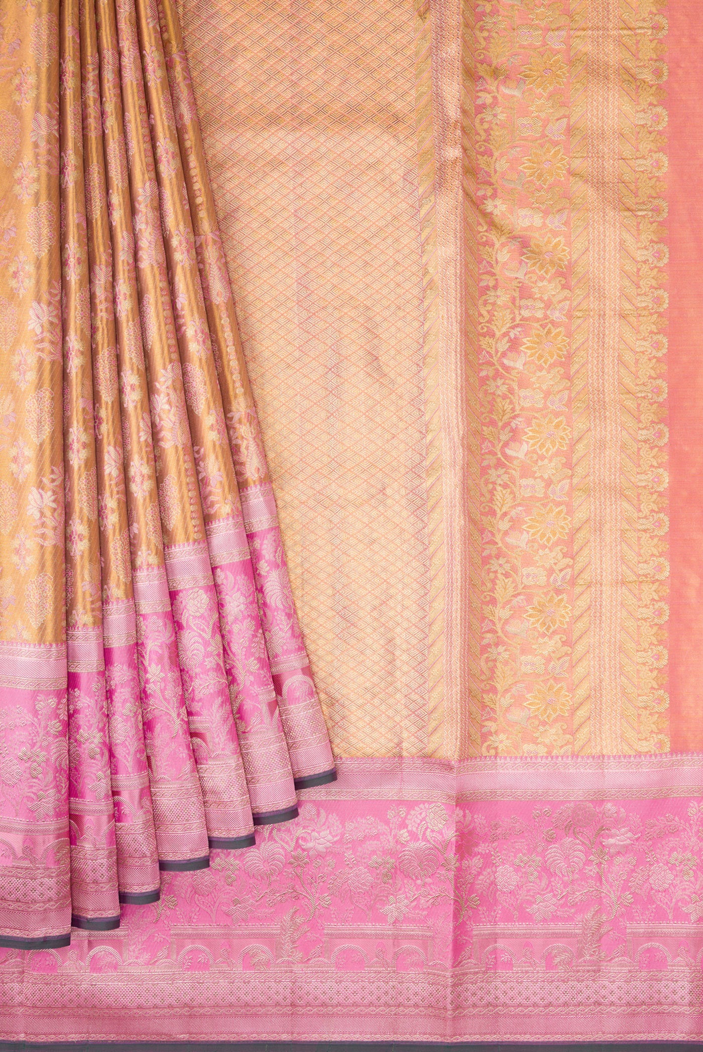 Gold Dual Tone Kanjivaram Tissue Silk Saree - Image 4