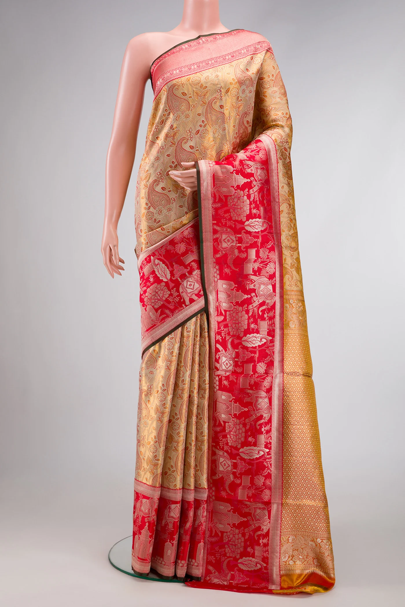 Gold Dual Tone Kanjivaram Tissue Silk Saree