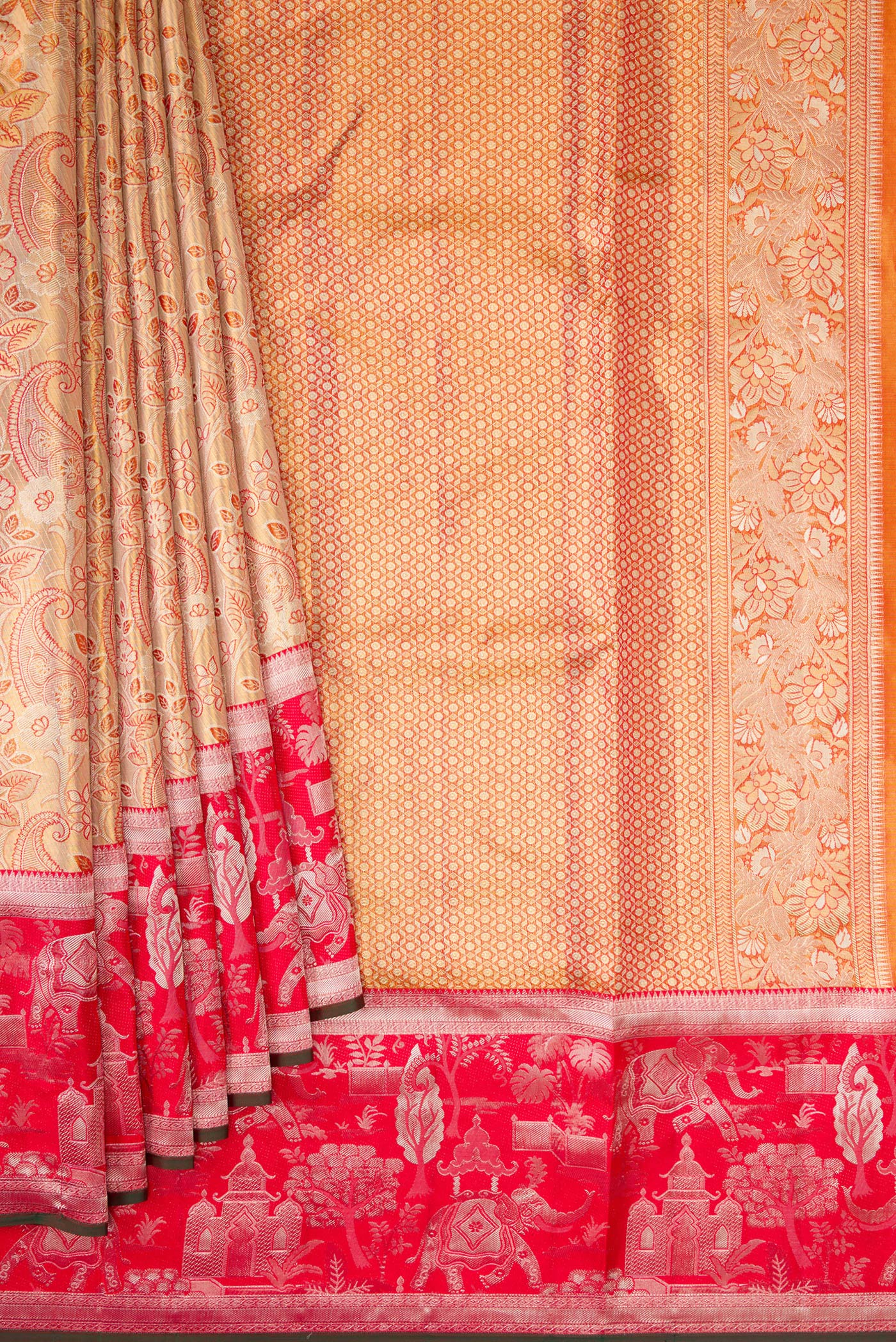 Gold Dual Tone Kanjivaram Tissue Silk Saree - Image 4