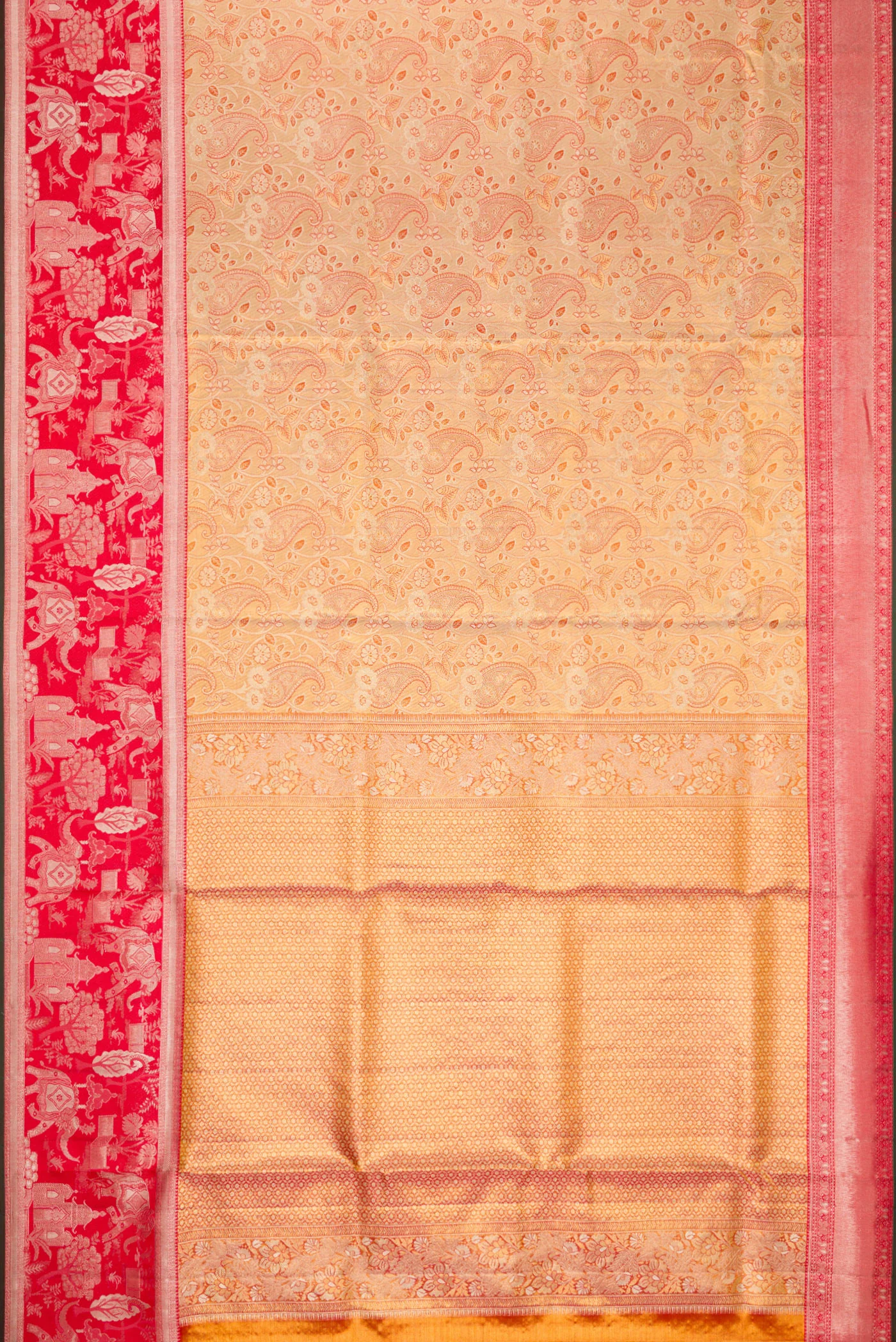 Gold Dual Tone Kanjivaram Tissue Silk Saree - Image 6