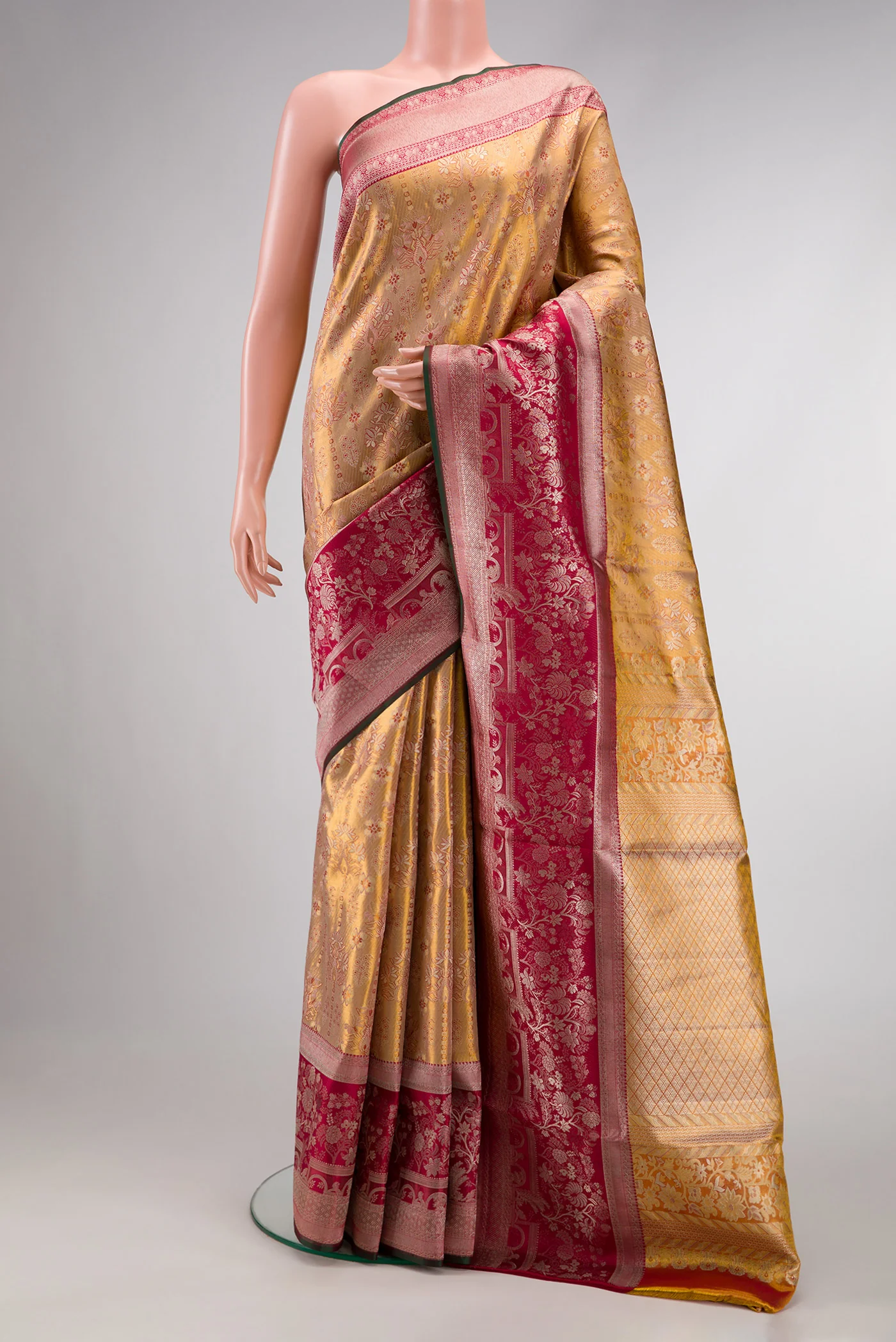 Gold Dual Tone Kanjivaram Tissue Silk Saree