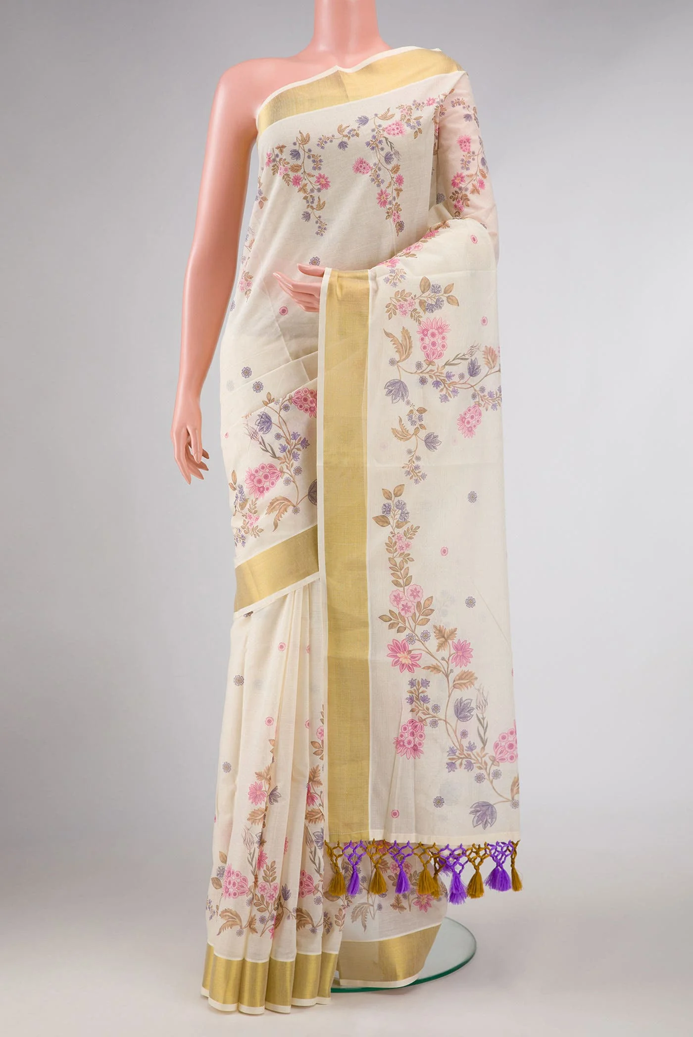 Gold Dual Tone Kerala Cotton Saree